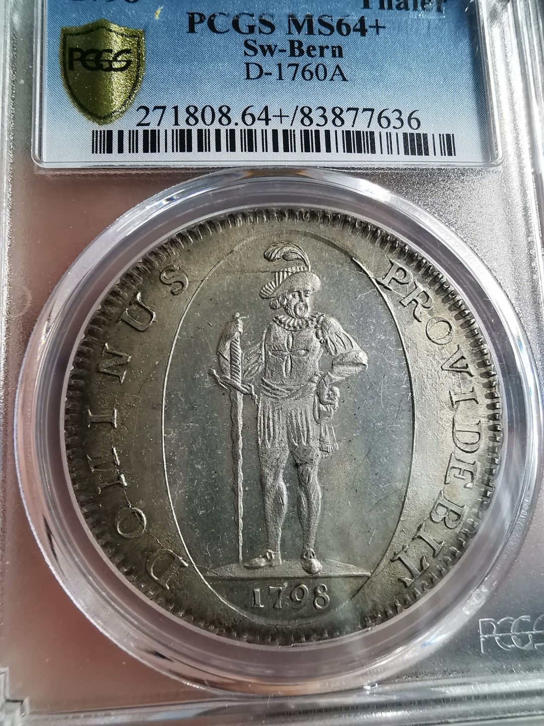 凡希社世界钱币微拍第二百零四期 稀！1798瑞士伯尔尼熊泰勒大银PCGS-MS64+枪蓝色包浆实物绝美！