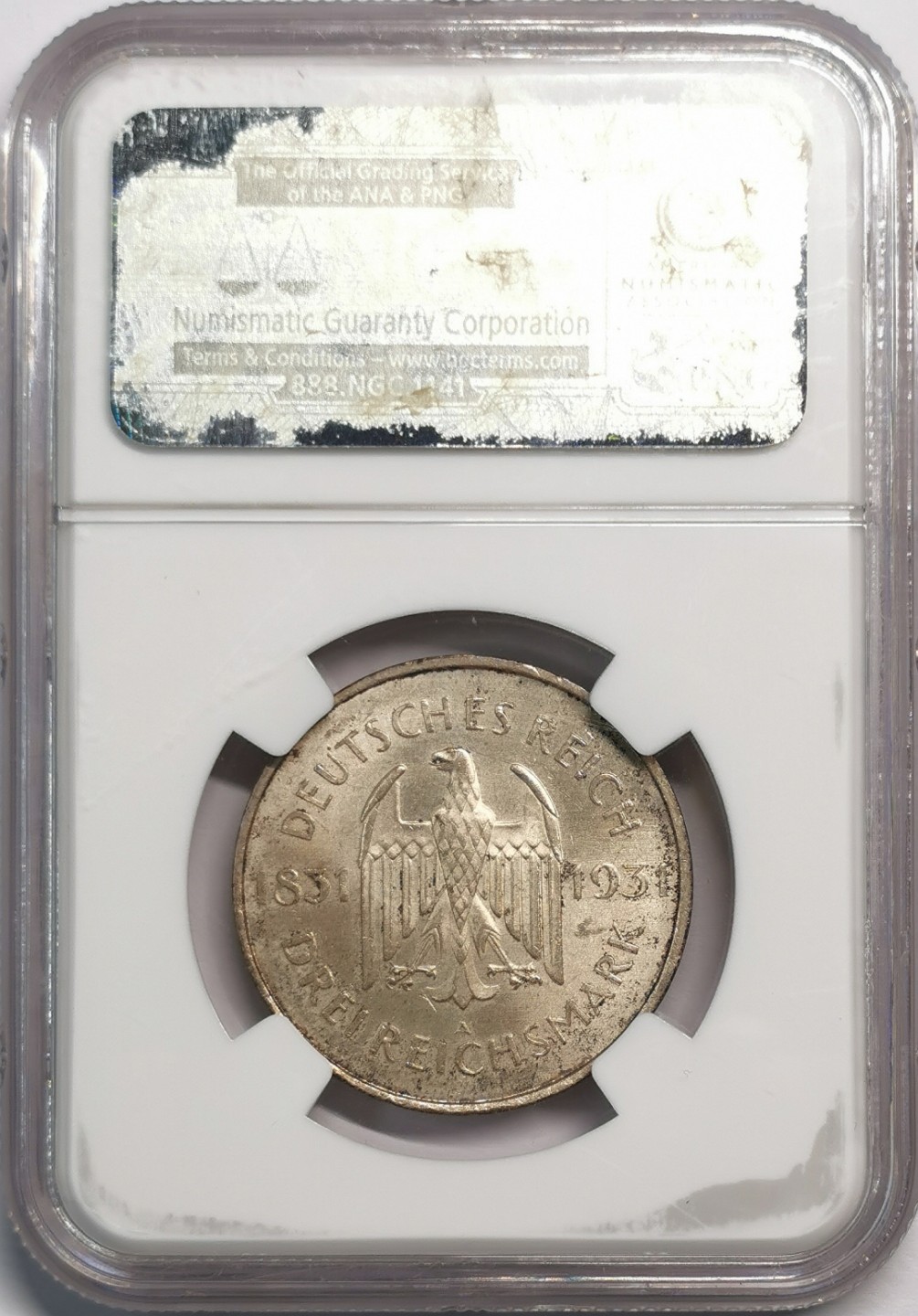 凡希社世界钱币微拍第二百零四期 1931A魏玛斯坦因纪念3马克银币NGC-MS63