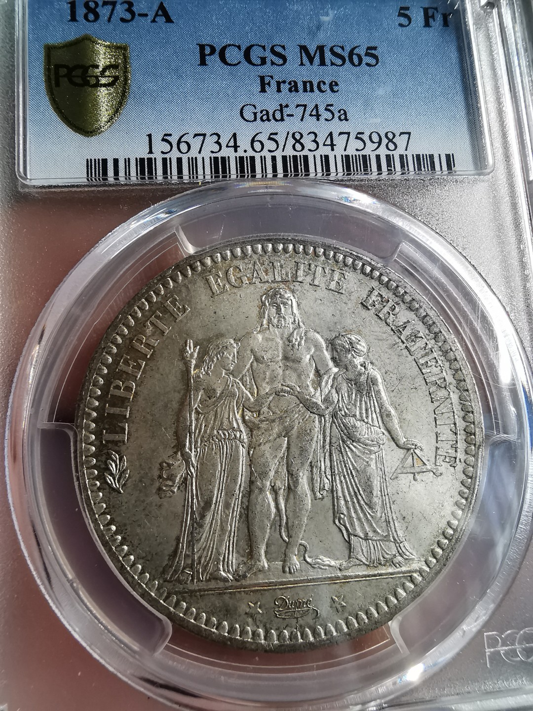 凡希社世界钱币微拍第二百零四期 1873A法国大力神5法郎大银PCGS-MS65黄光淡彩！