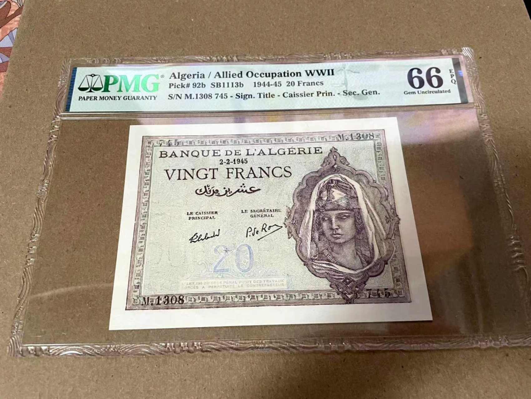 新纪元！【Blue Auction】✨世界纸币精拍第201期【精】   阿尔及利亚 1944-45年20法郎 PMG66EPQ 绝品精美