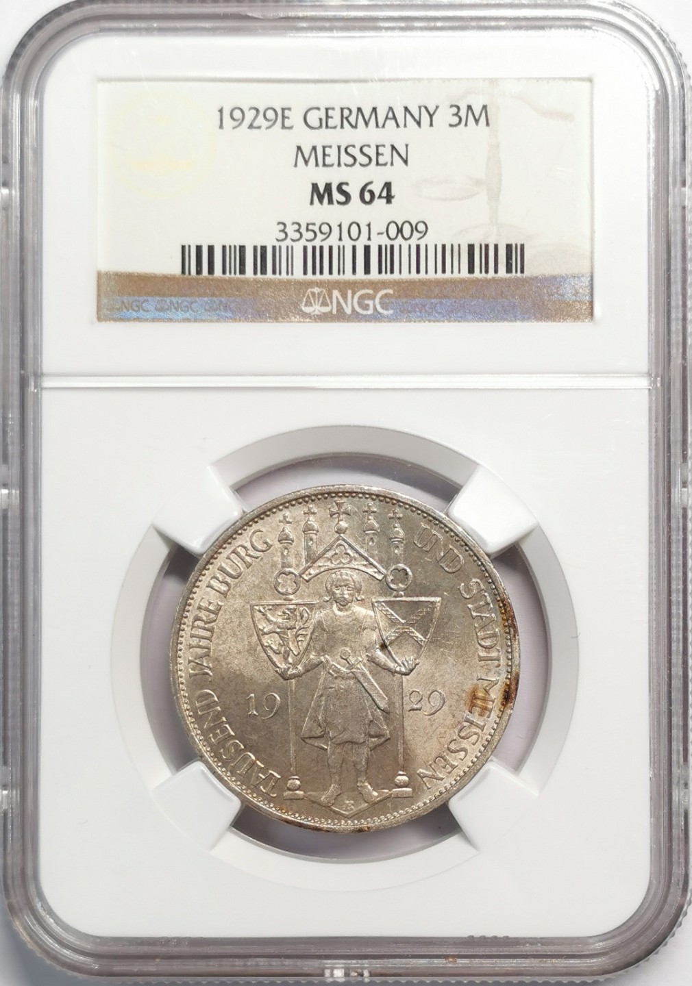 凡希社世界钱币微拍第二百零四期 1929E魏玛梅森3马克纪念银币NGC-MS64