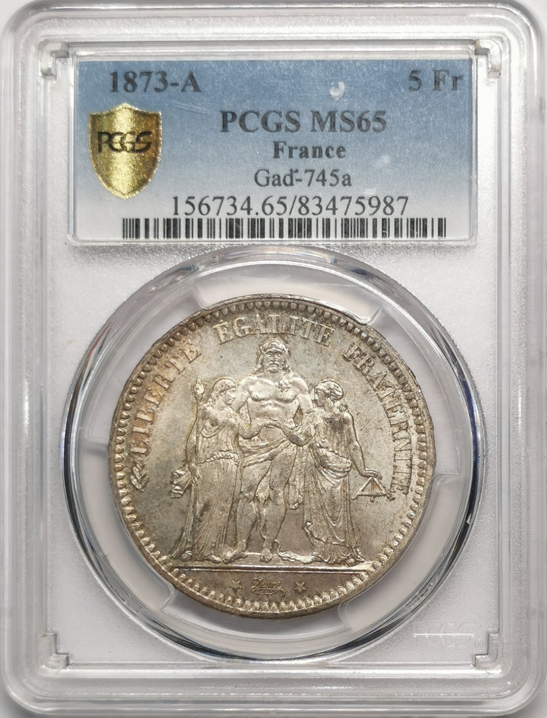 凡希社世界钱币微拍第二百零四期 1873A法国大力神5法郎大银PCGS-MS65黄光淡彩！