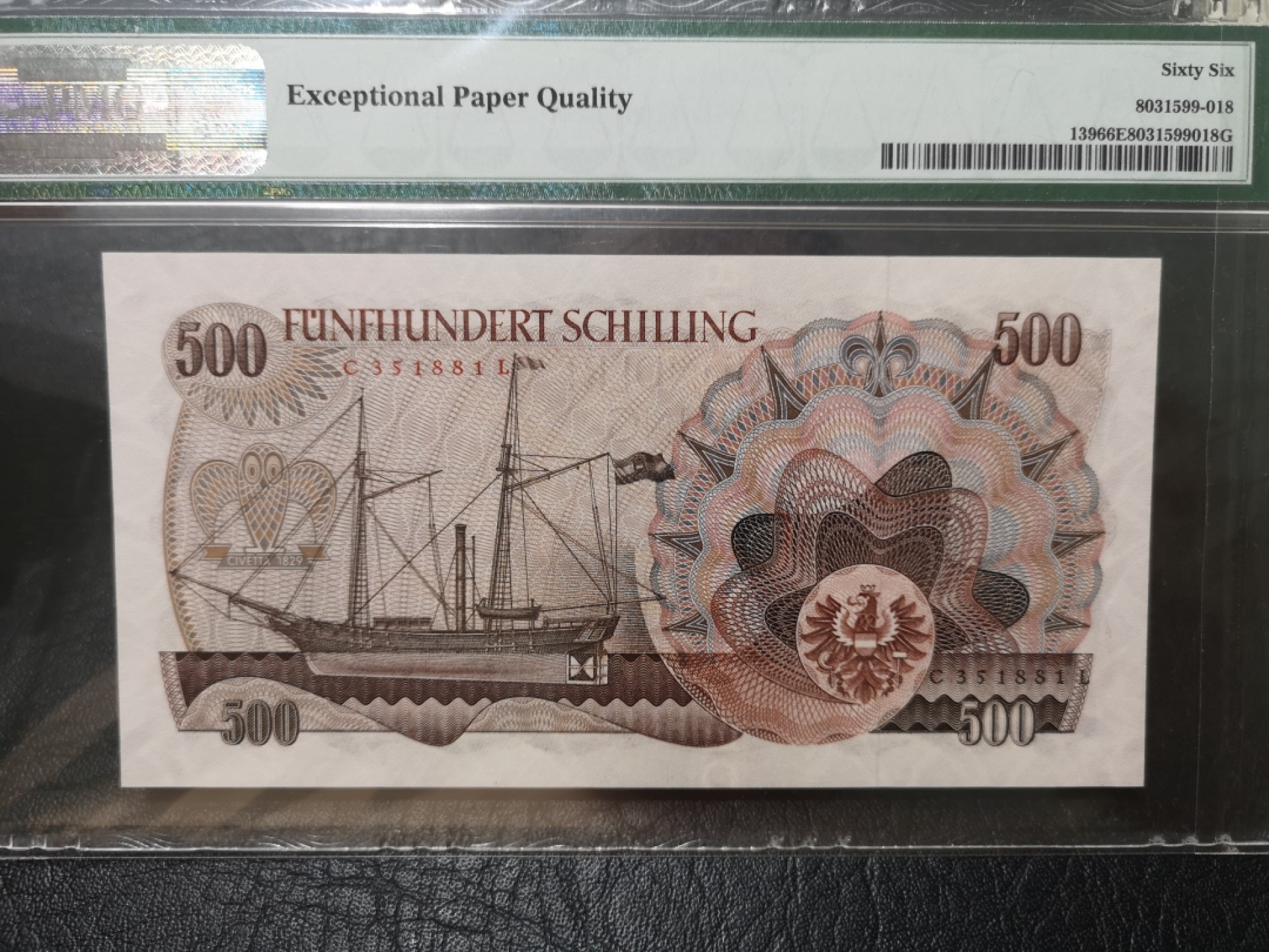 《外钞收藏家》第一百八十七期（本期71件） 1965年奥地利500先令 PMG66 无47