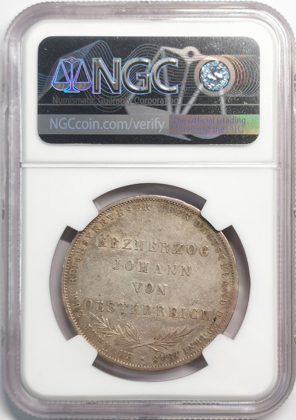 凡希社世界钱币微拍第二百零四期 1848法兰克福纪念2盾大银NGC-MS61