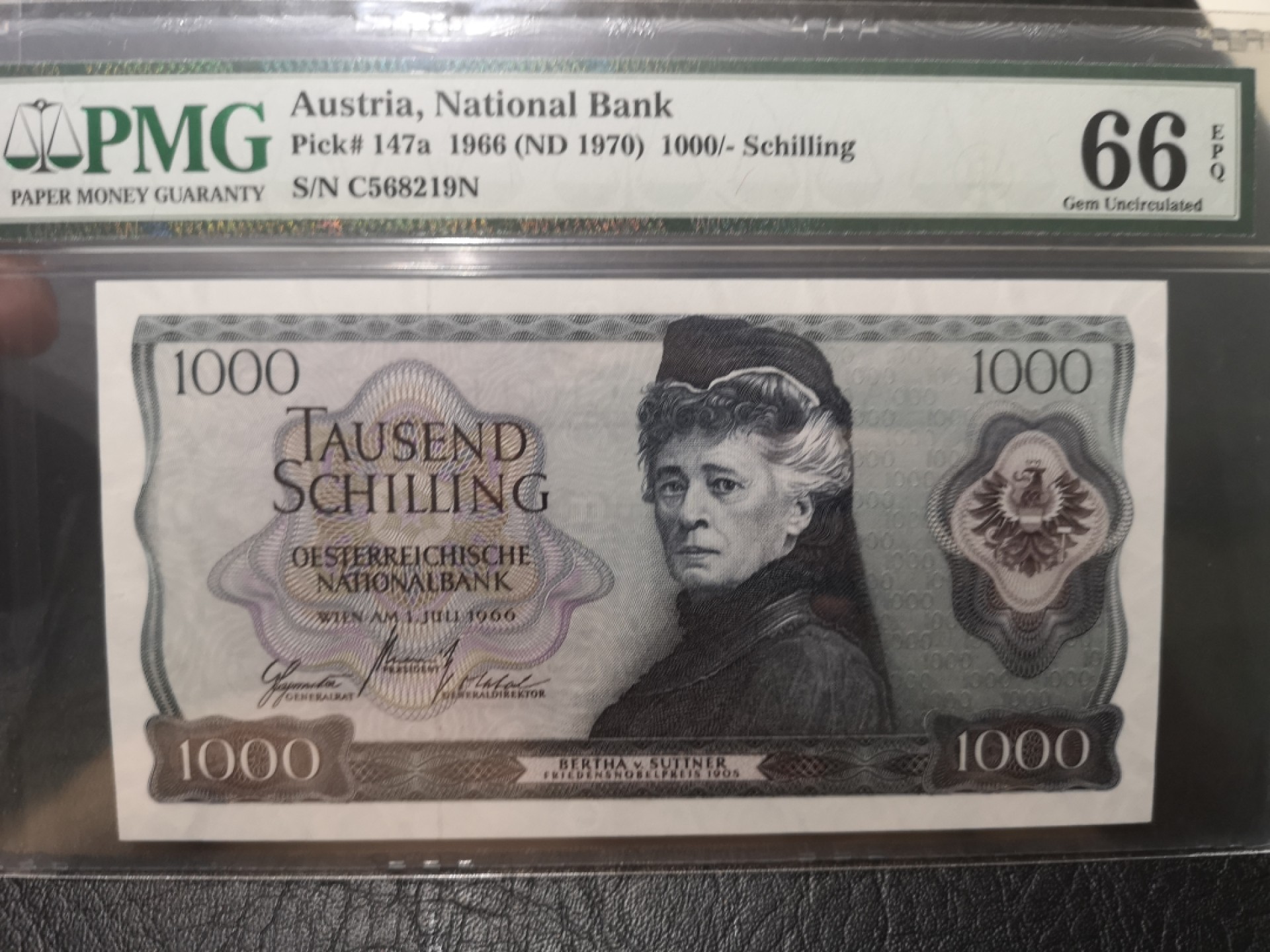 《外钞收藏家》第一百八十七期（本期71件） 1966年奥地利1000先令 PMG66 无47