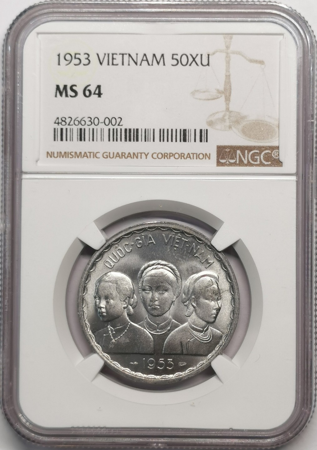 凡希社世界钱币微拍第二百零四期 1953越南50XU民族少女NGC-MS64