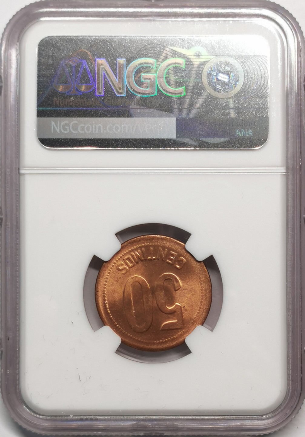 凡希社世界钱币微拍第二百零四期 1937西班牙50分铜币NGC-MS66RD