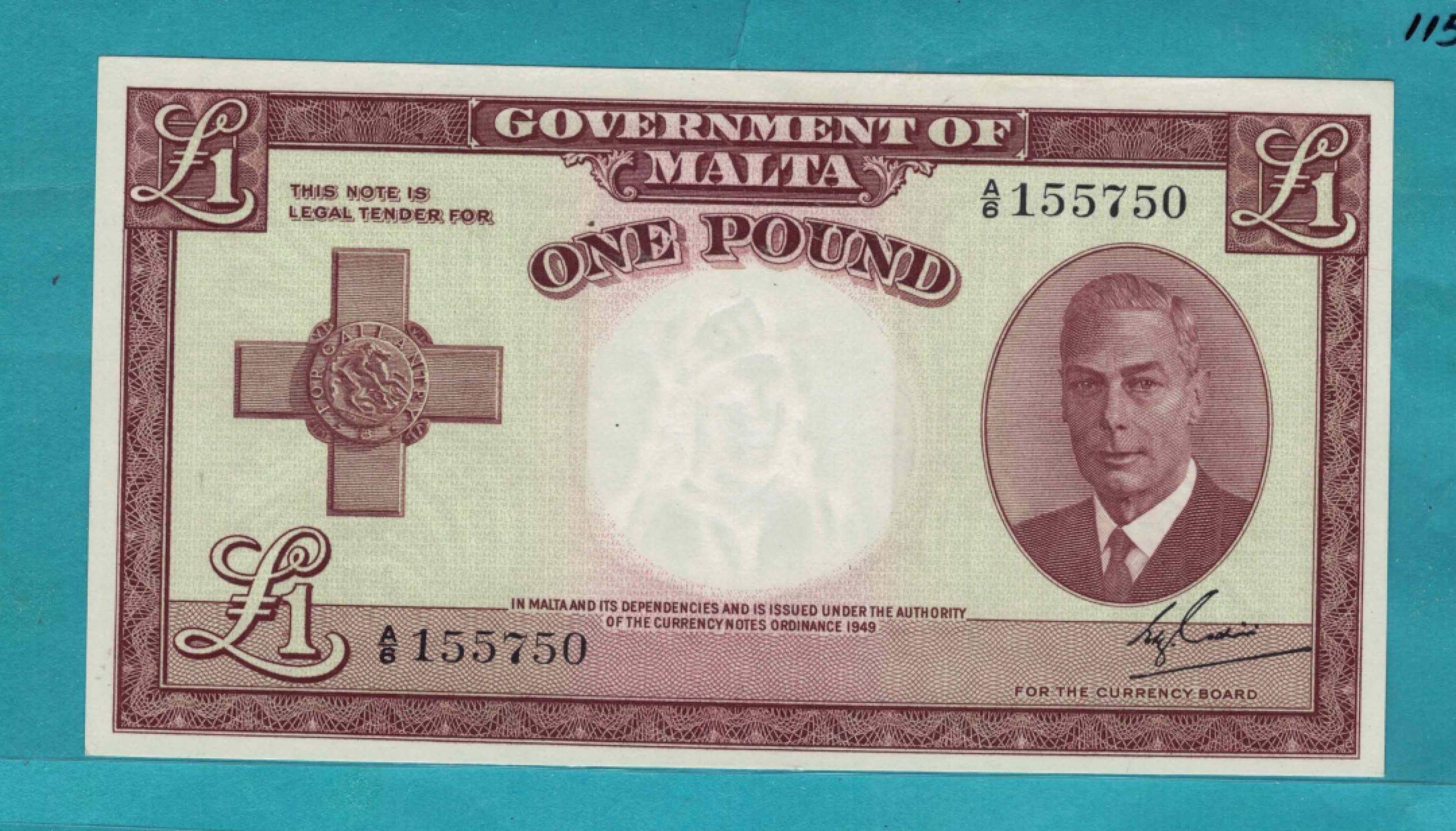 马耳他1949年1镑 无4 欧洲纸币 实物图 UNC   