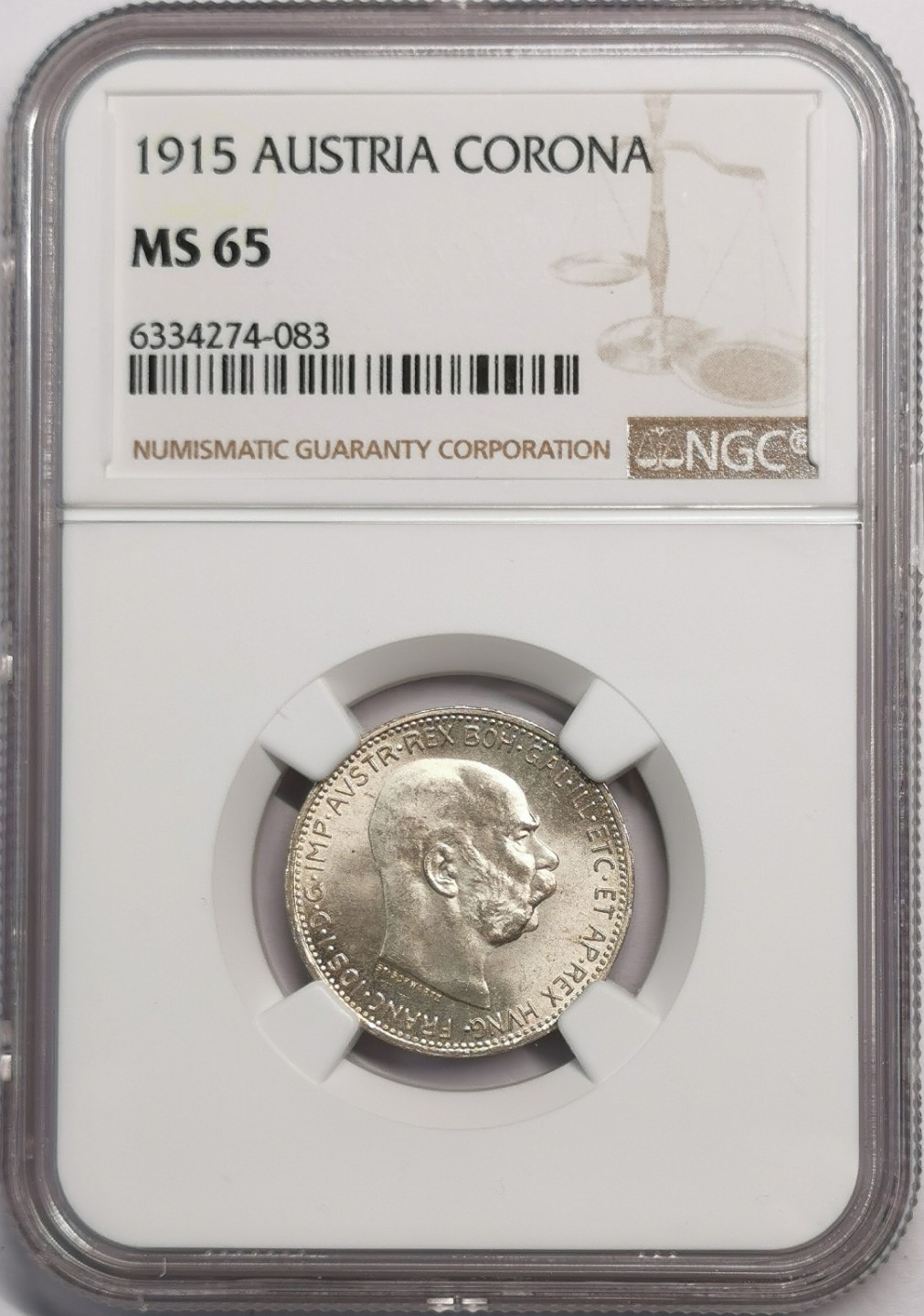 凡希社世界钱币微拍第二百零四期 1915奥地利科罗那银币NGC-MS65