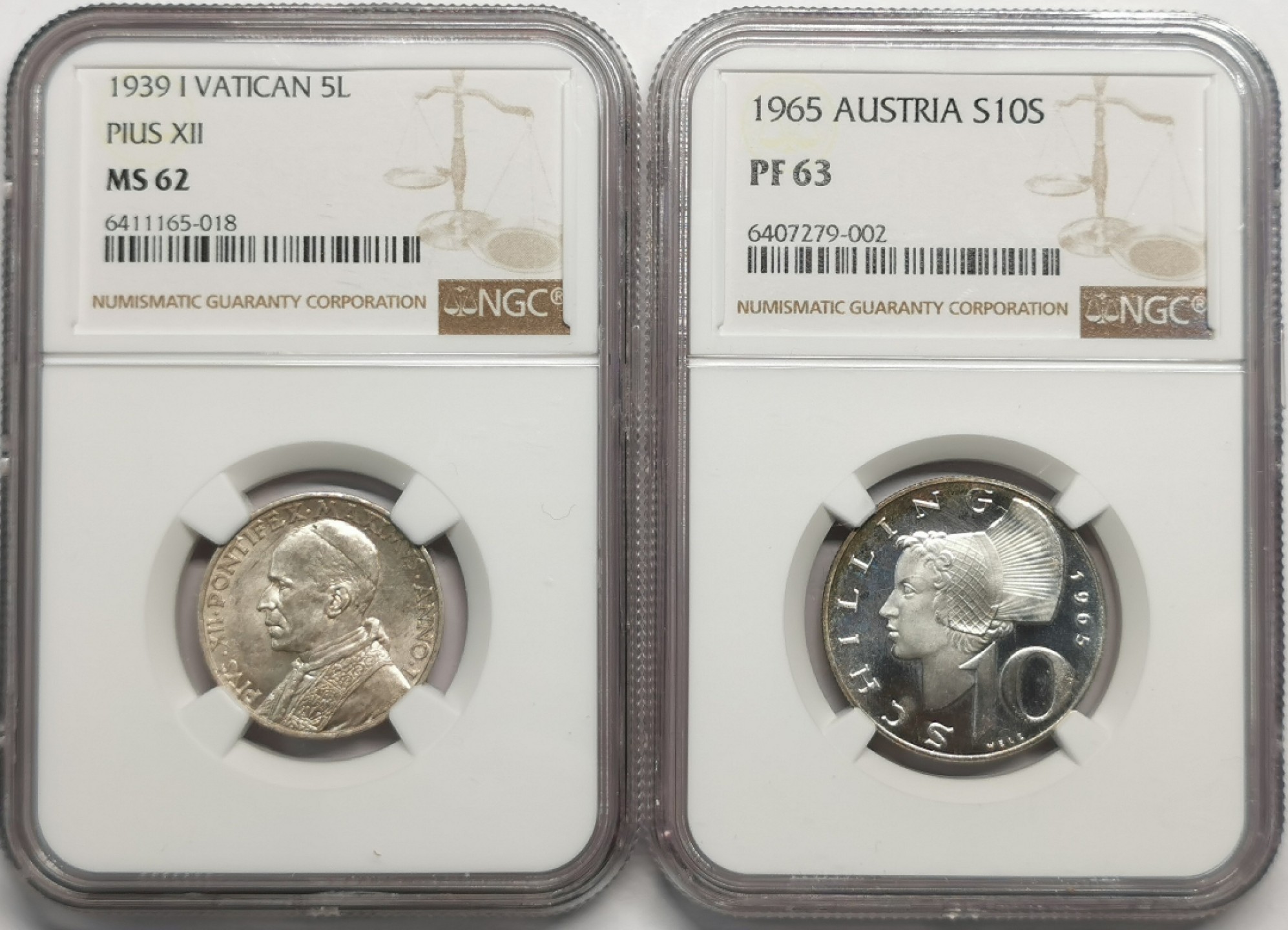 凡希社世界钱币微拍第二百零四期 奥地利梵蒂冈银币一对NGC