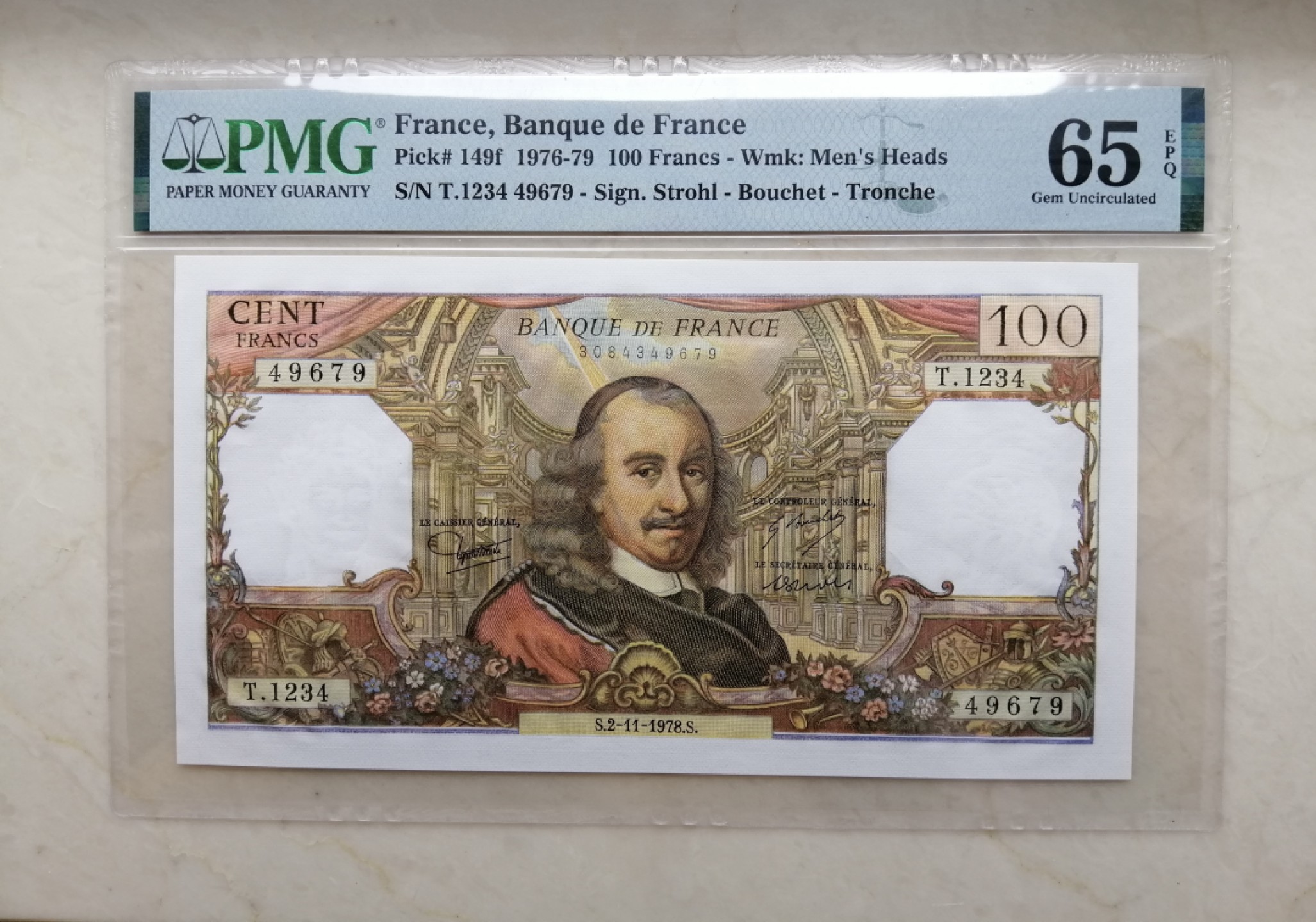 新纪元！【Blue Auction】✨世界纸币精拍第201期【精】   法国 1978年100法郎 PMG65EPQ 高乃伊