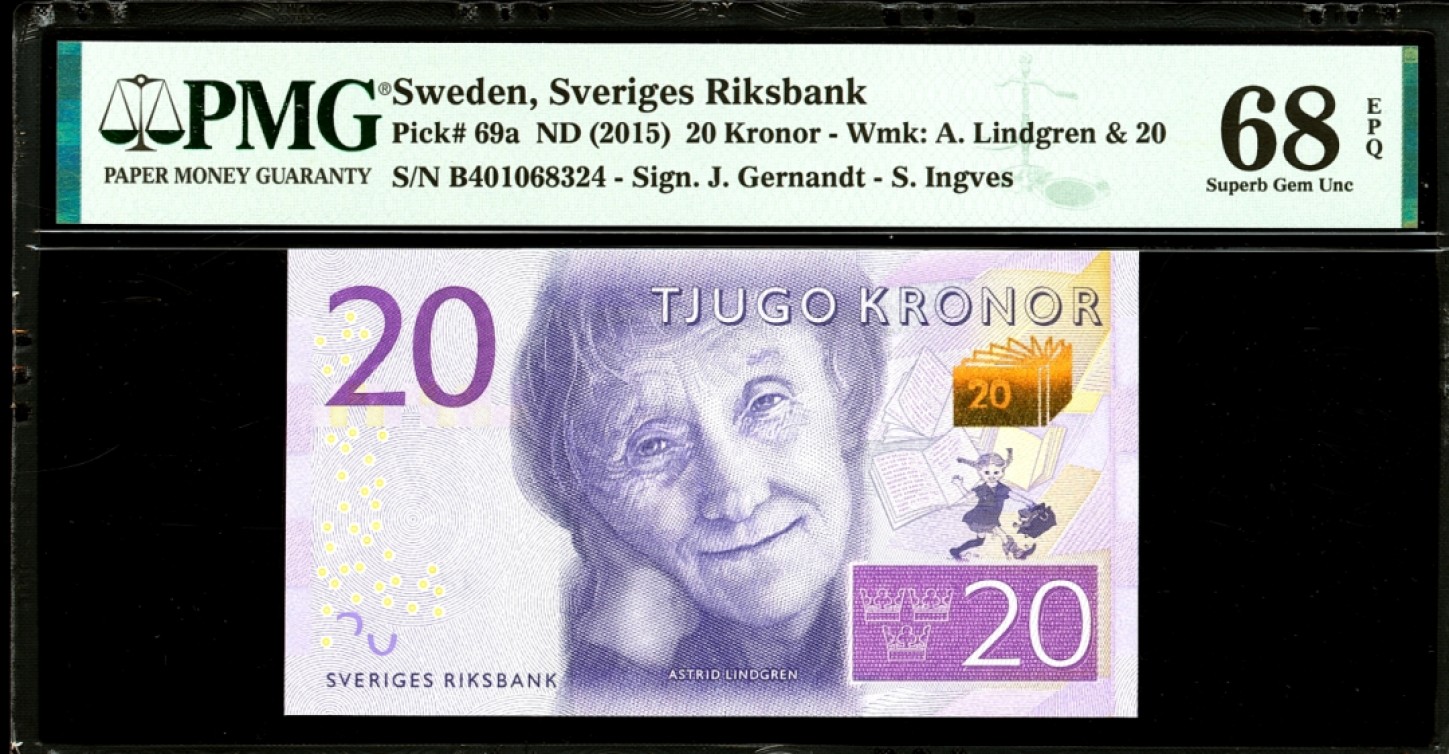 新纪元！【Blue Auction】✨世界纸币精拍第201期【精】   瑞典 2015年20克朗 PMG68EPQ 超高分