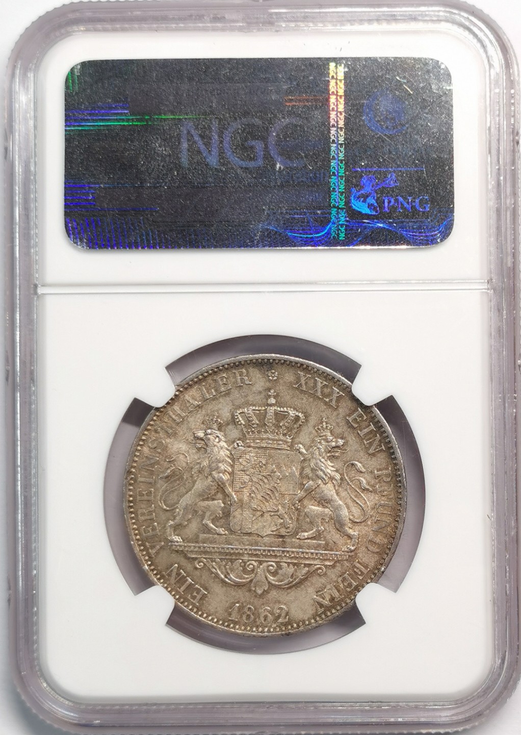 凡希社世界钱币微拍第二百零四期 1862巴伐利亚双狮泰勒NGC-MS63淡彩！