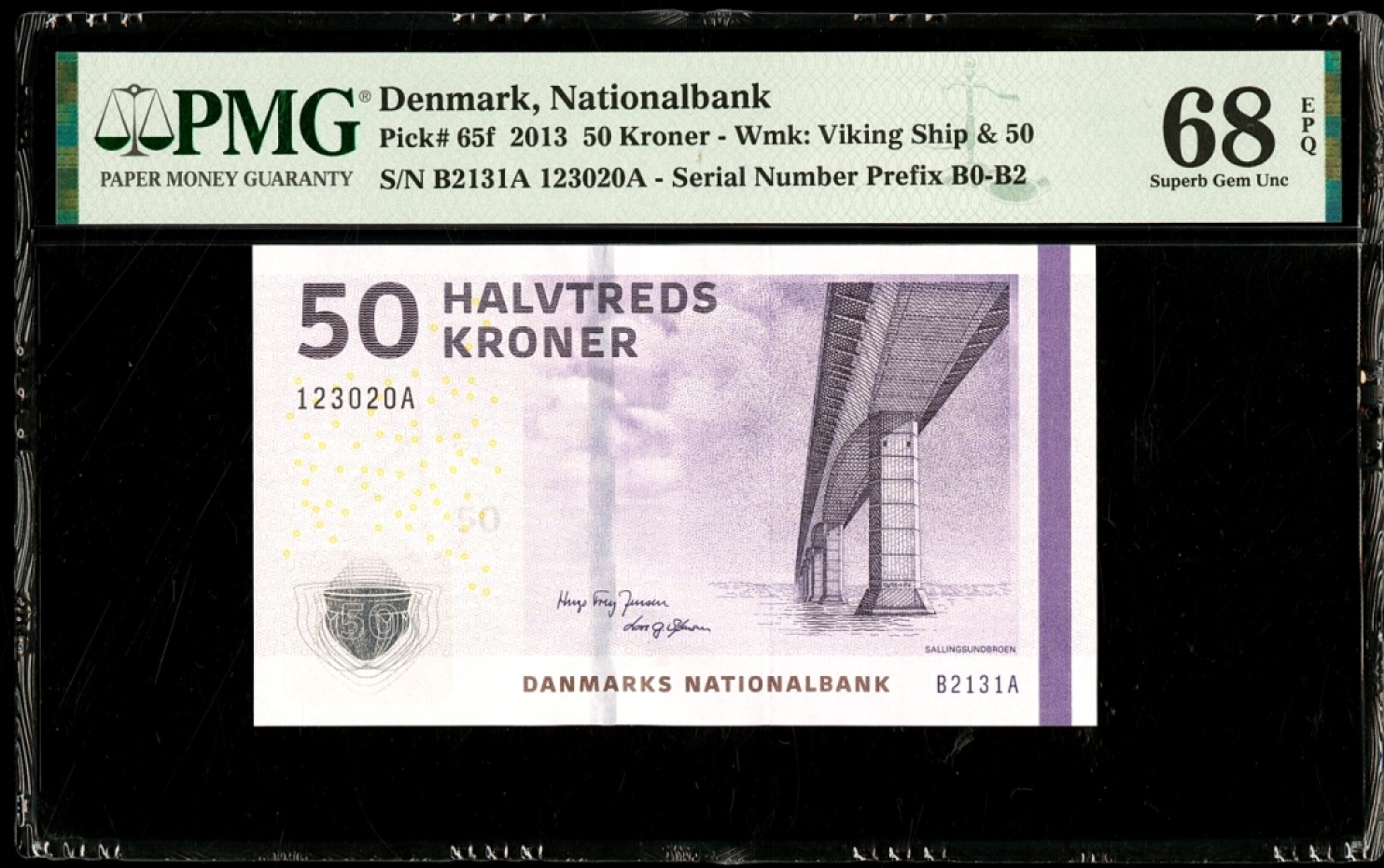新纪元！【Blue Auction】✨世界纸币精拍第201期【精】   丹麦 2013年50克朗 PMG68EPQ 超高分