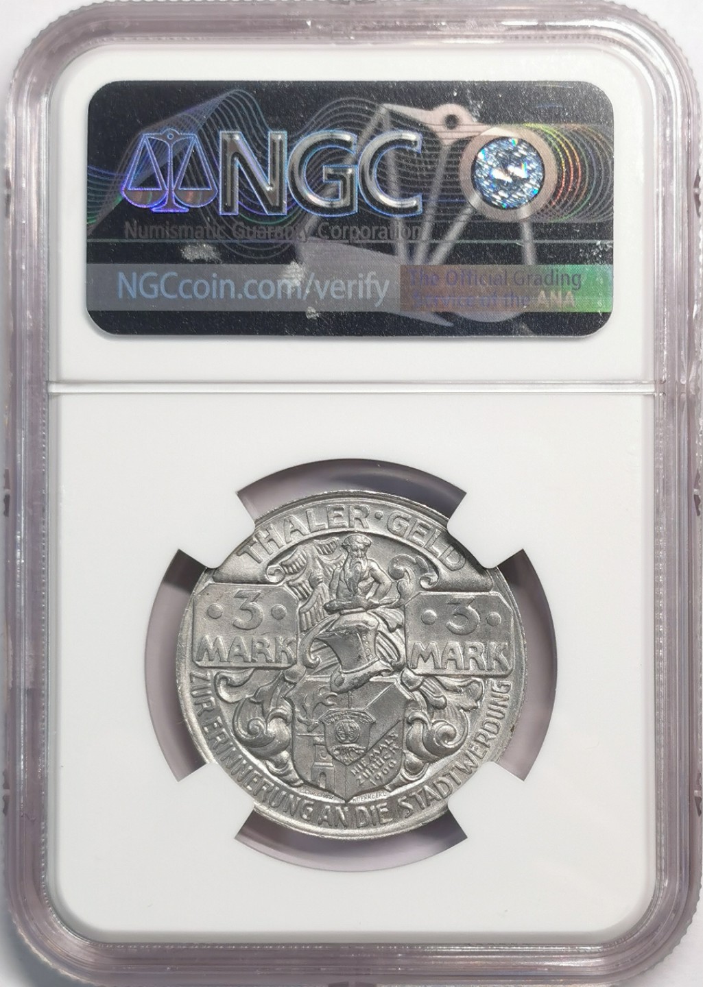 凡希社世界钱币微拍第二百零四期 1921德紧泰雷斯哈尔茨3马克铝币NGC-MS64原光状态