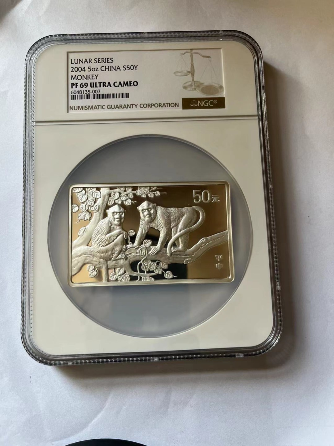 老精稀金银币专场「第13期」 2004年5盎司方形生肖猴银币