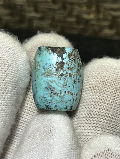十堰原矿三无高瓷蓝网花松石桶珠一颗 - 十堰原矿三无高瓷蓝网花松石桶珠一颗