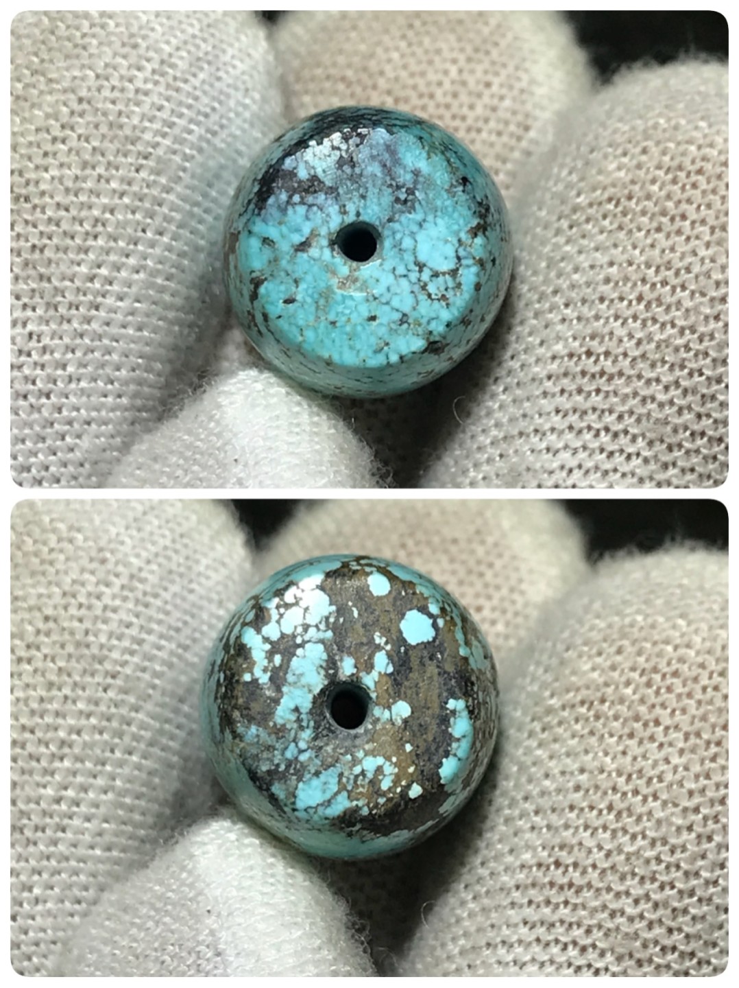 十堰原矿三无高瓷蓝网花松石桶珠一颗