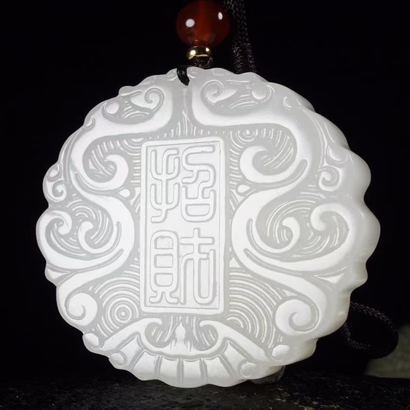 天然玉石新疆和田玉羊脂玉双龙护主招财进宝吊坠男女玉石挂件玉佩