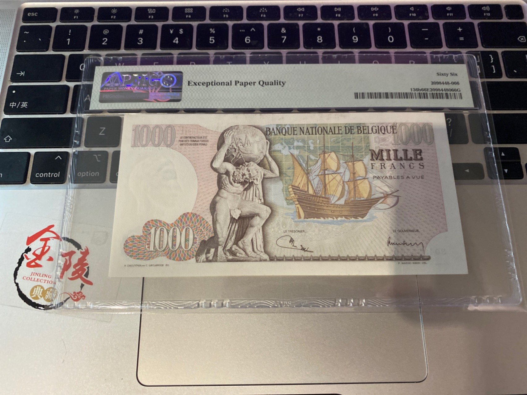 收藏联盟Quantum Auction 第174期拍卖 1973年比利时1000法郎 无347号码 PMG66E 大力神