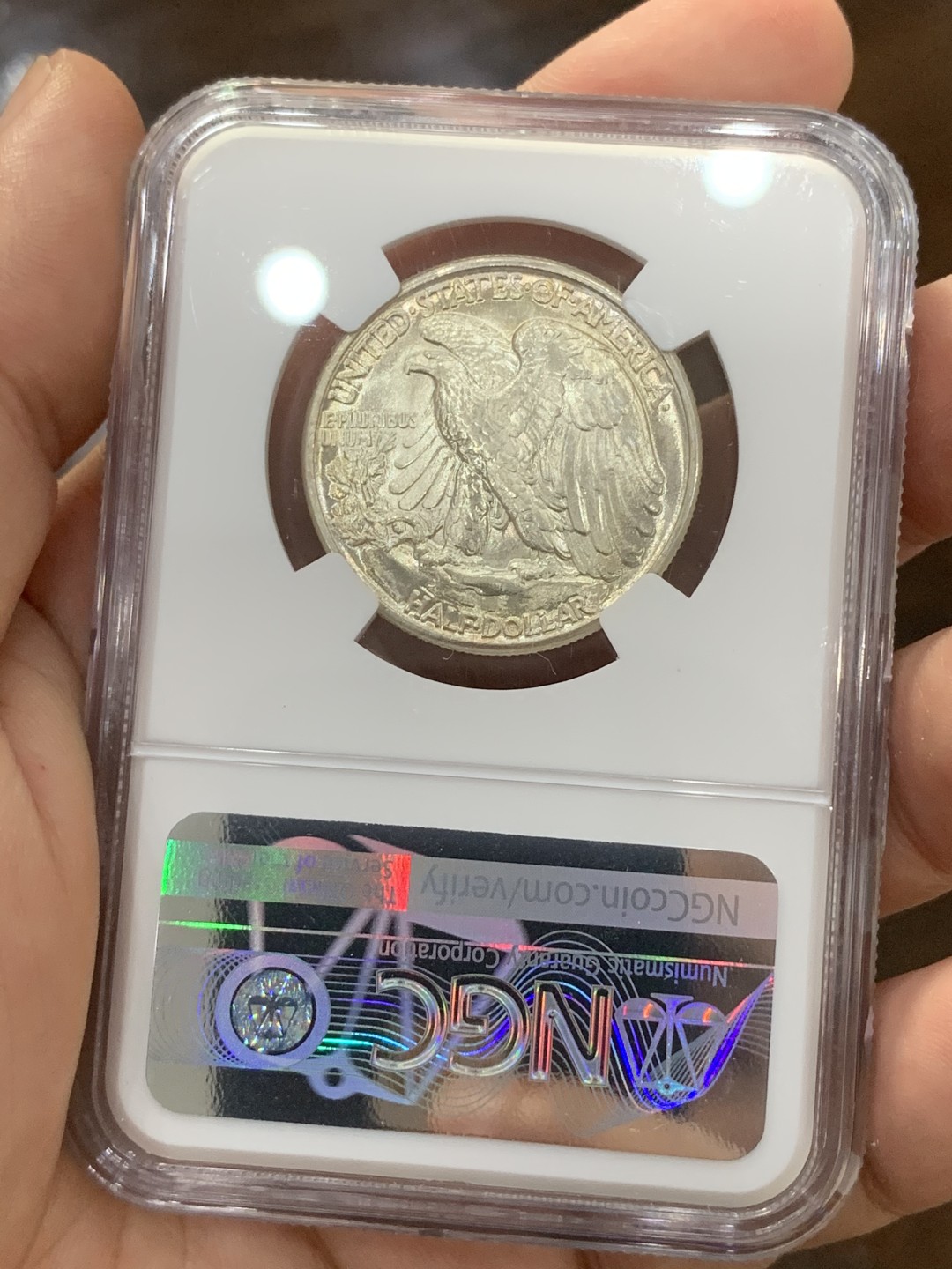 《竞宝斋》第73场-本周日，周一2场连拍（全场不限金额包邮） NGC MS64 1941年 美国行走女神半美元50美分银币 原卷出品 少见好品 BU转光