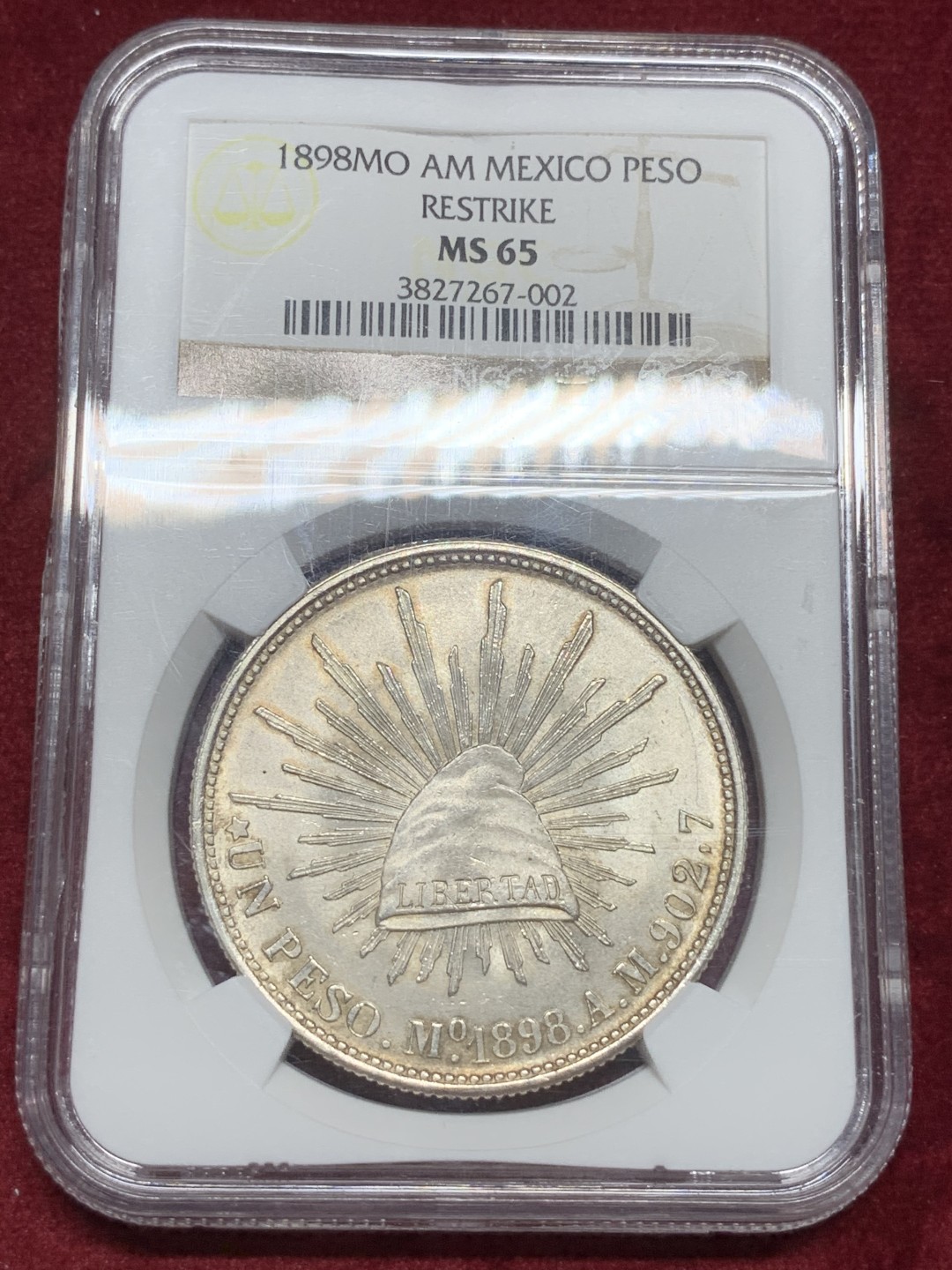 《竞宝斋》第73场-本周日，周一2场连拍（全场不限金额包邮） NGC-MS65 墨西哥 1898年 直边鹰洋 后铸版