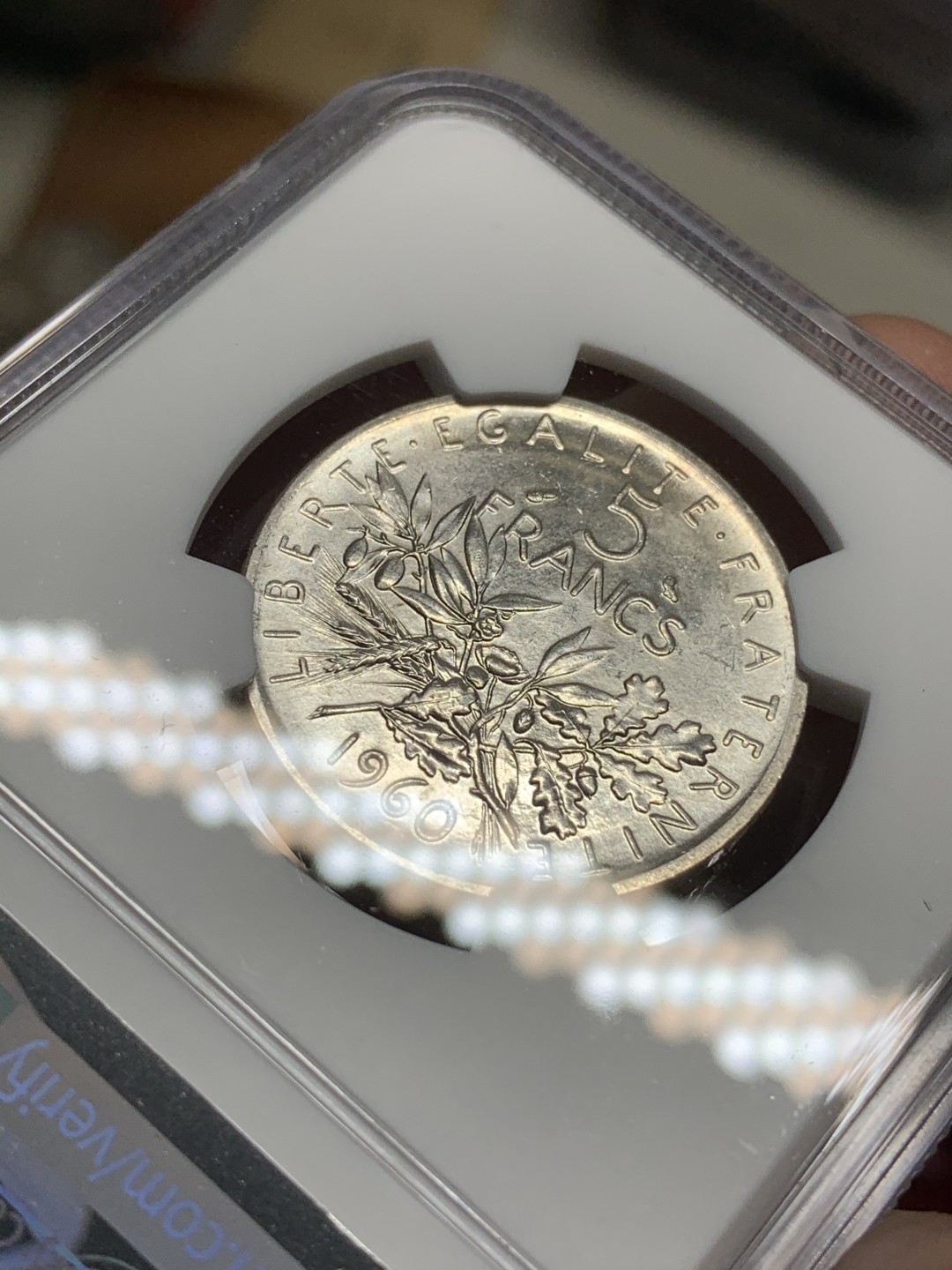 《竞宝斋》第73场-本周日，周一2场连拍（全场不限金额包邮） NGC MS64 1960年法国播种5法郎银币