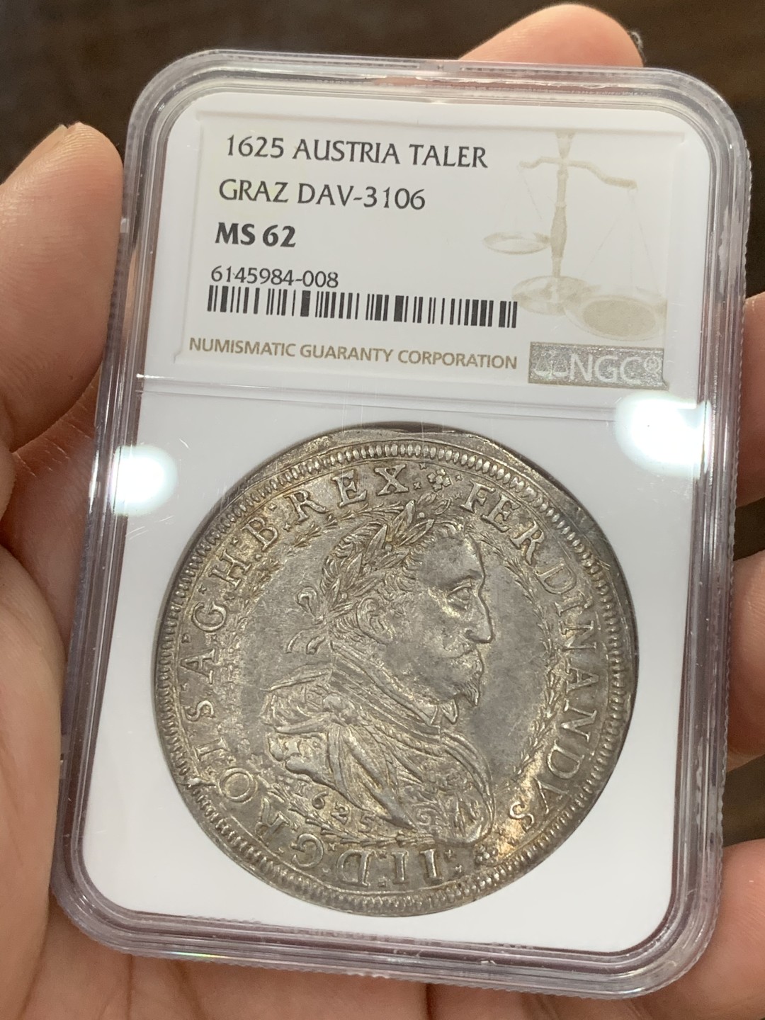 《竞宝斋》第73场-本周日，周一2场连拍（全场不限金额包邮） NGC-MS62 神圣罗马帝国 1625年 斐迪南二世 大泰勒银币 格拉茨厂出品 全深打 状态出色 一步到位的藏品