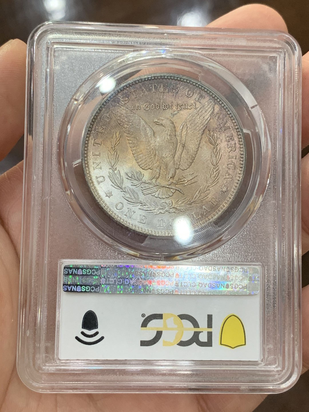 《竞宝斋》第73场-本周日，周一2场连拍（全场不限金额包邮） PCGS-MS65 美国 1887年 1美元 摩根币 正面蓝色忧郁 背面粉色向往 非常性感