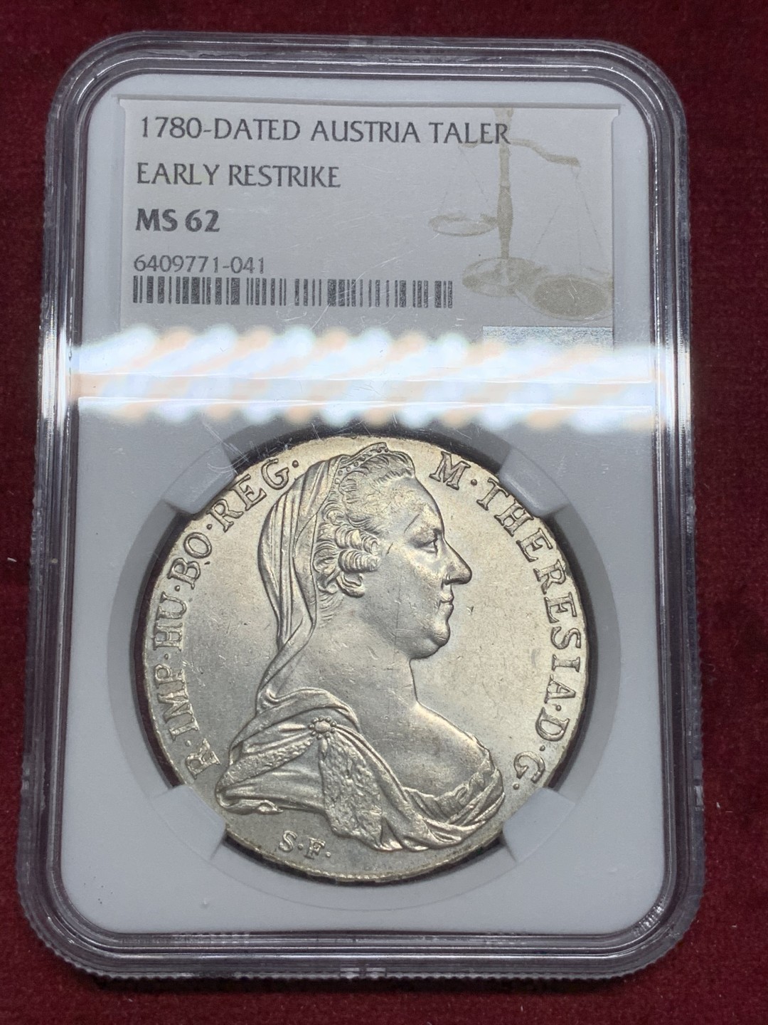 《竞宝斋》第73场-本周日，周一2场连拍（全场不限金额包邮） NGC-MS62 双须版 奥地利 1780年 玛丽亚特蕾莎泰勒大银币 早期后铸 银光满满好状态