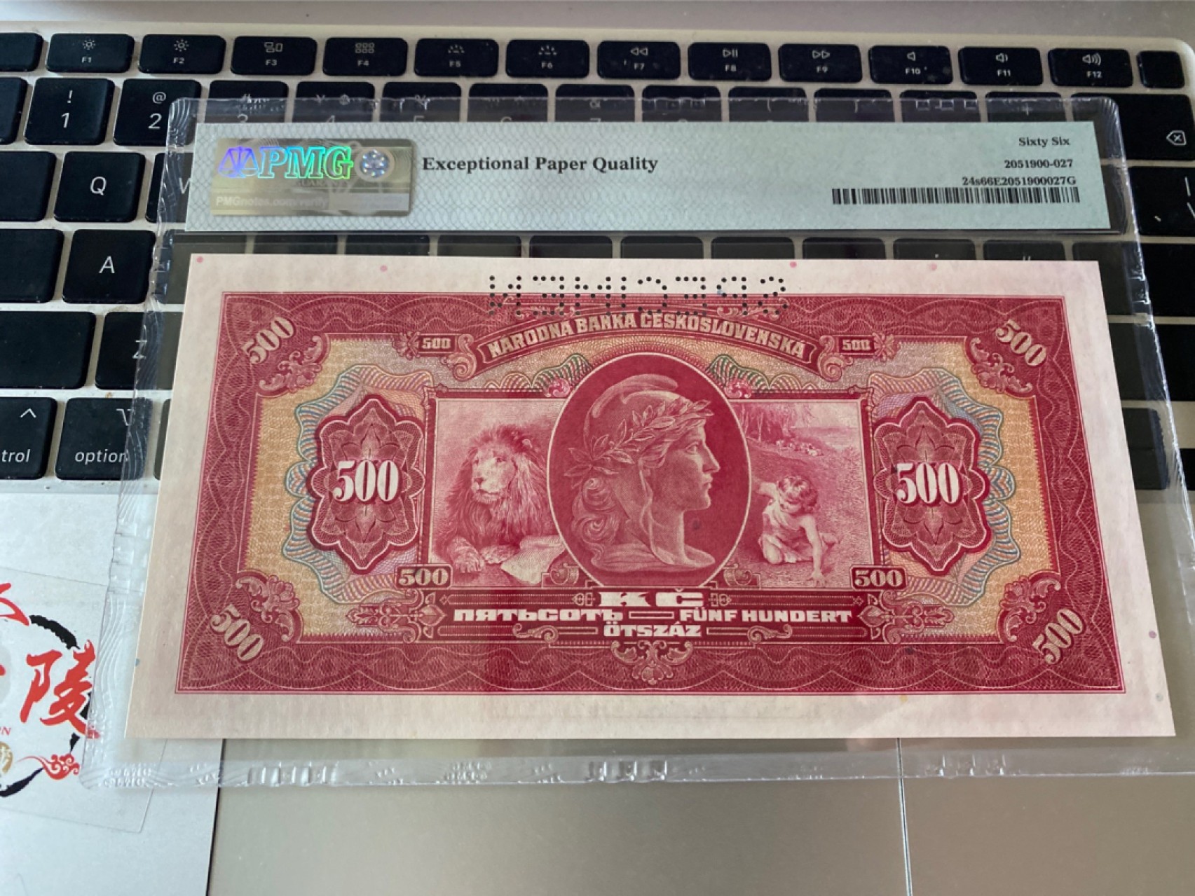 收藏联盟Quantum Auction 第174期拍卖 1929年捷克斯洛伐克500克朗 样钞 PMG66E