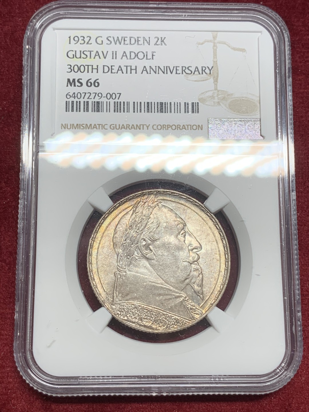 《竞宝斋》第73场-本周日，周一2场连拍（全场不限金额包邮） NGC MS66 1932年瑞典国王古斯塔夫五世300周年纪念2克朗银币