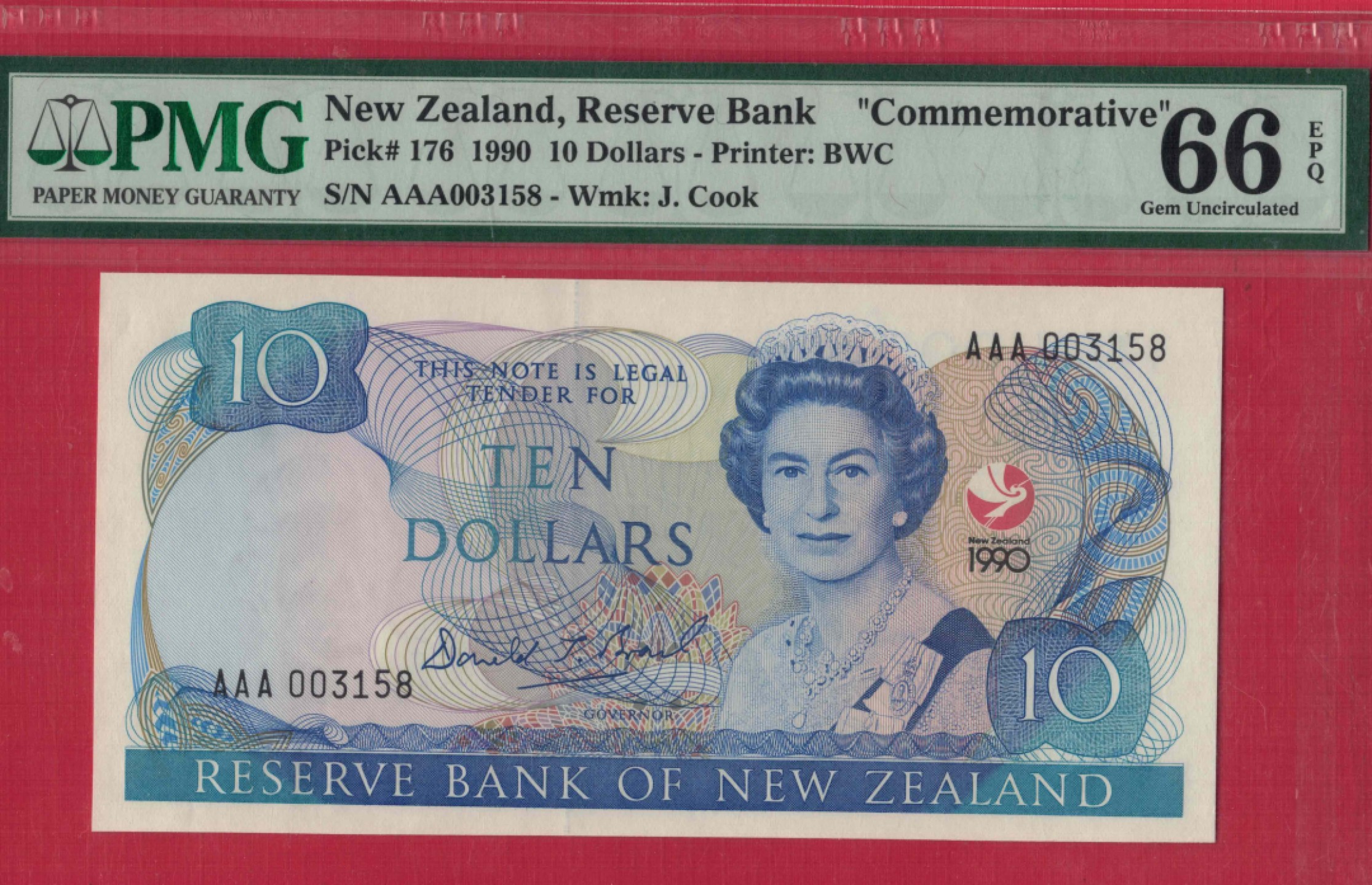 新西兰1990年10元 怀唐伊条约纪念钞 千位号 AAA冠 无47 大洋洲 实物图 UNC