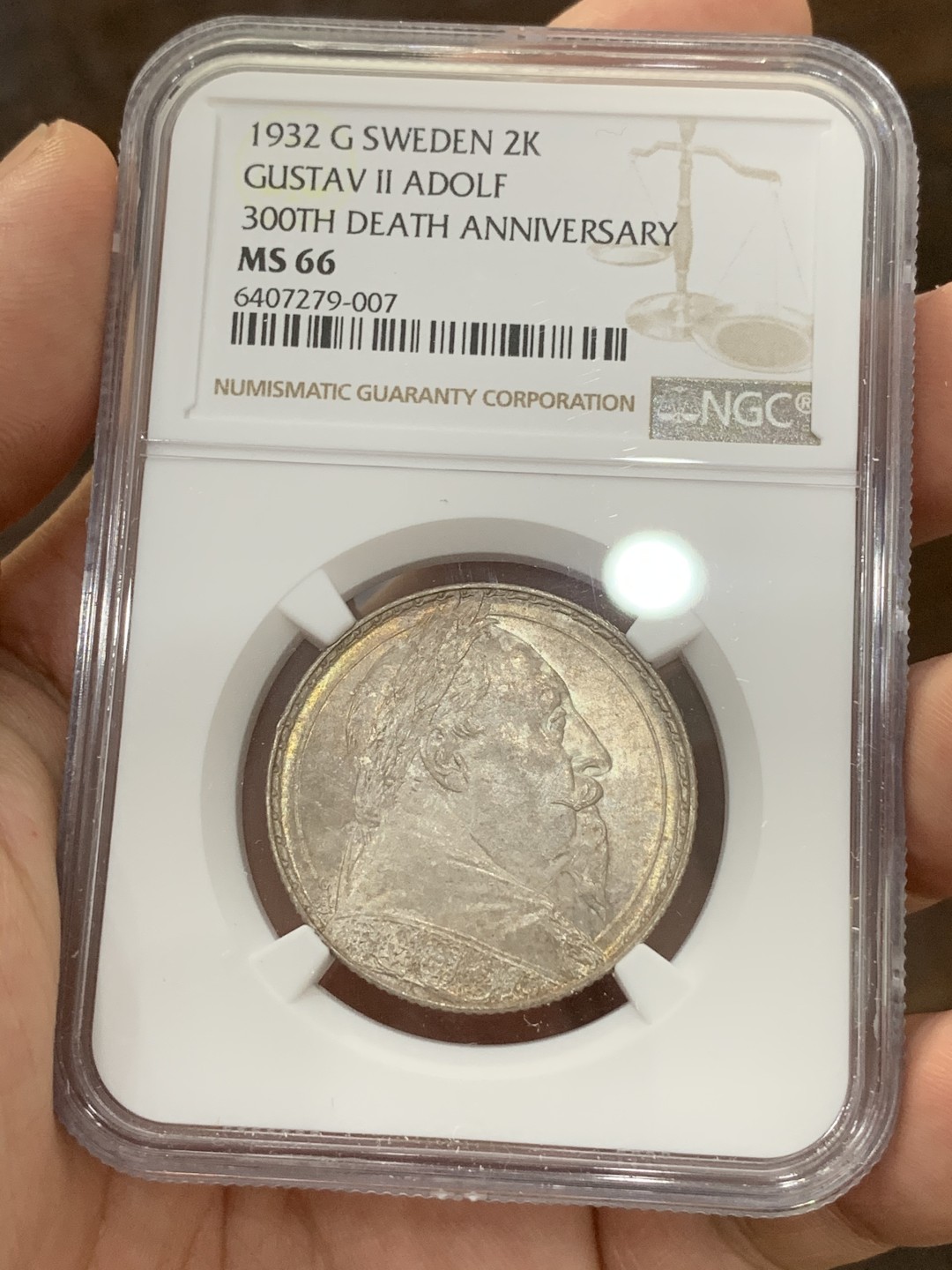 《竞宝斋》第73场-本周日，周一2场连拍（全场不限金额包邮） NGC MS66 1932年瑞典国王古斯塔夫五世300周年纪念2克朗银币