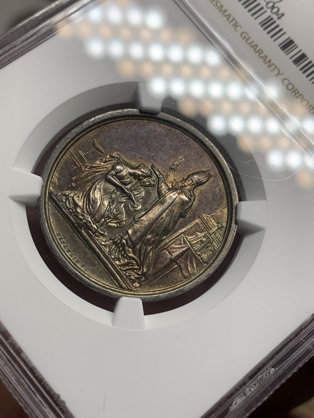 《竞宝斋》第73场-本周日，周一2场连拍（全场不限金额包邮） NGC MS61 法国19世纪结婚纪念银章 五彩包浆 低评好品好状态