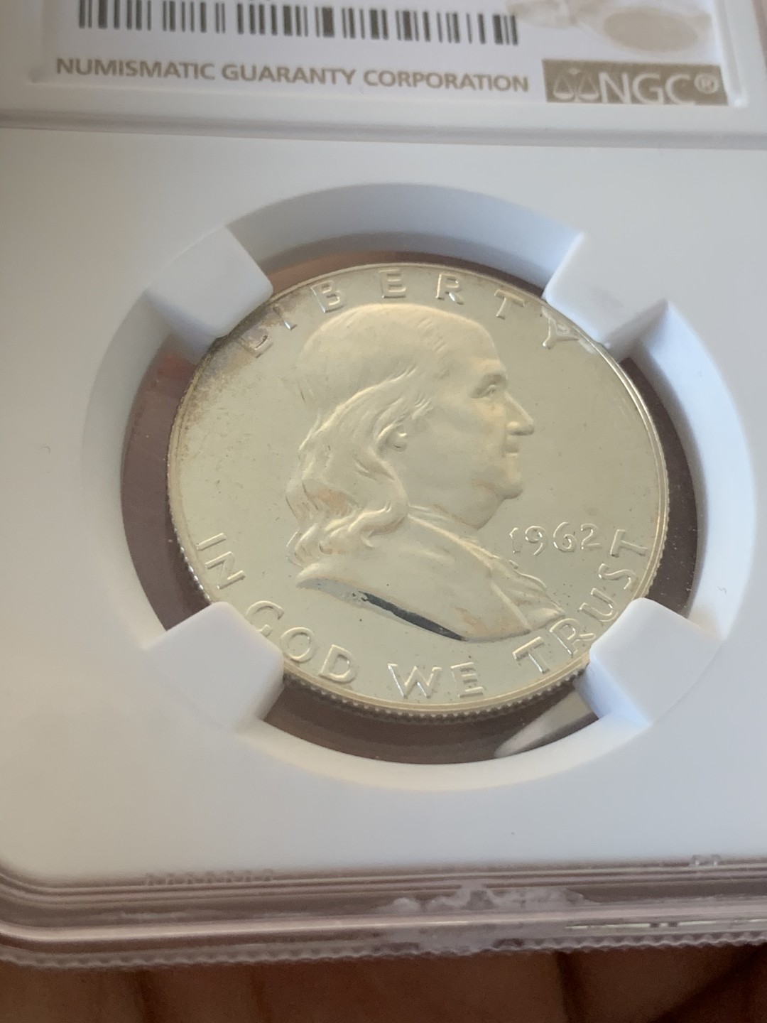 《竞宝斋》第73场-本周日，周一2场连拍（全场不限金额包邮） NGC-PF64 美国 1962年 富兰克林精制半美元 银币 50分 精制比普版少见