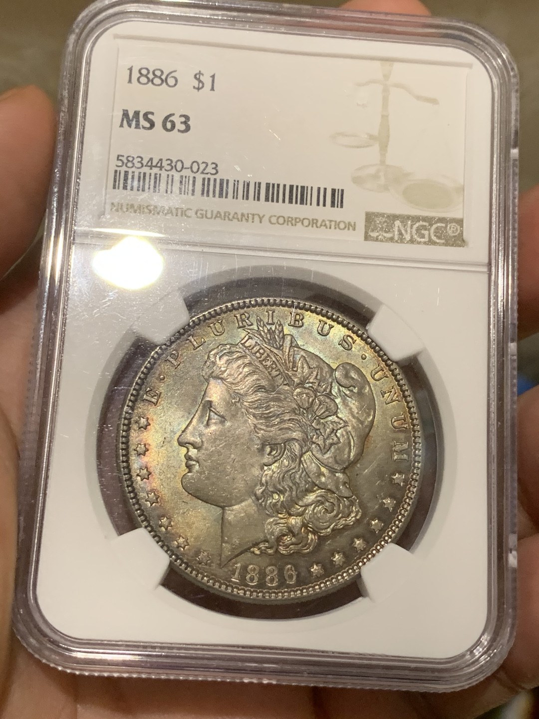 《竞宝斋》第73场-本周日，周一2场连拍（全场不限金额包邮） NGC-MS63 美国 1886年 摩根 银币 黑包浆