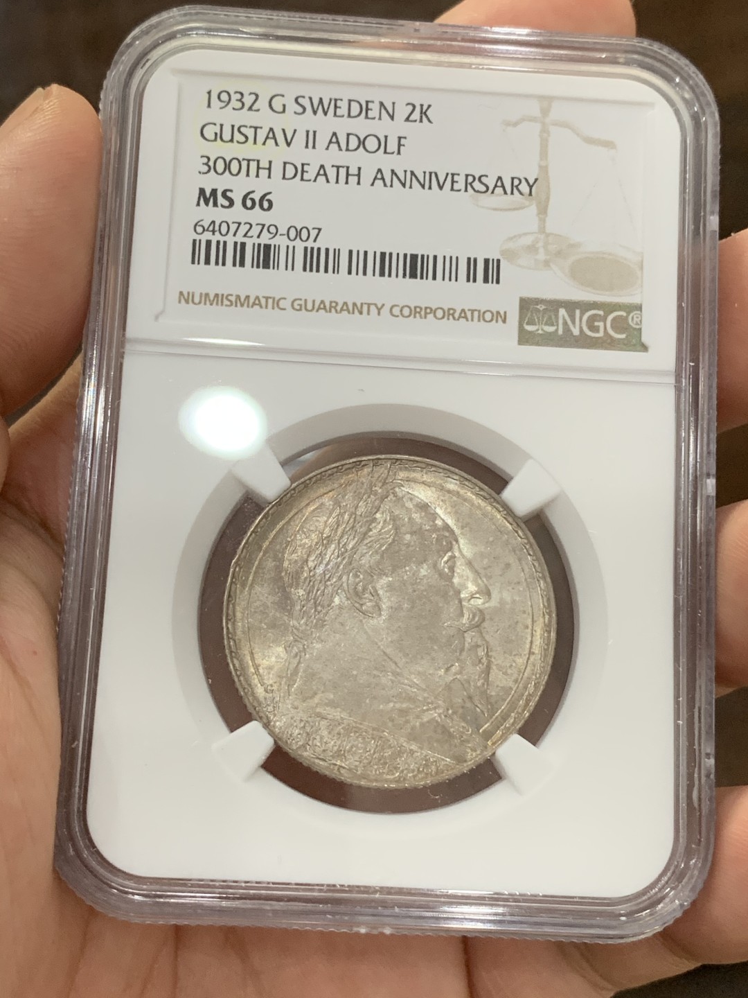 《竞宝斋》第73场-本周日，周一2场连拍（全场不限金额包邮） NGC MS66 1932年瑞典国王古斯塔夫五世300周年纪念2克朗银币