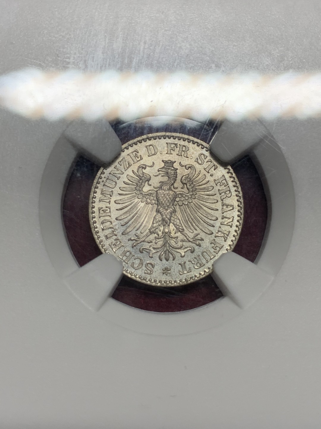 《竞宝斋》第73场-本周日，周一2场连拍（全场不限金额包邮） NGC-MS67 德国 法兰克福 1866年 3克鲁泽 银币 完美状态 亚军分