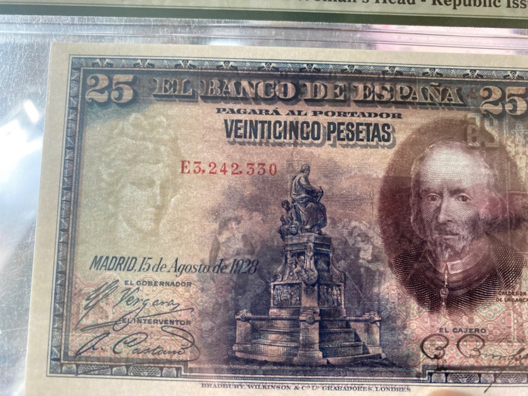 收藏联盟Quantum Auction 第174期拍卖 1928年西班牙25比塞塔 PMG66E🌟