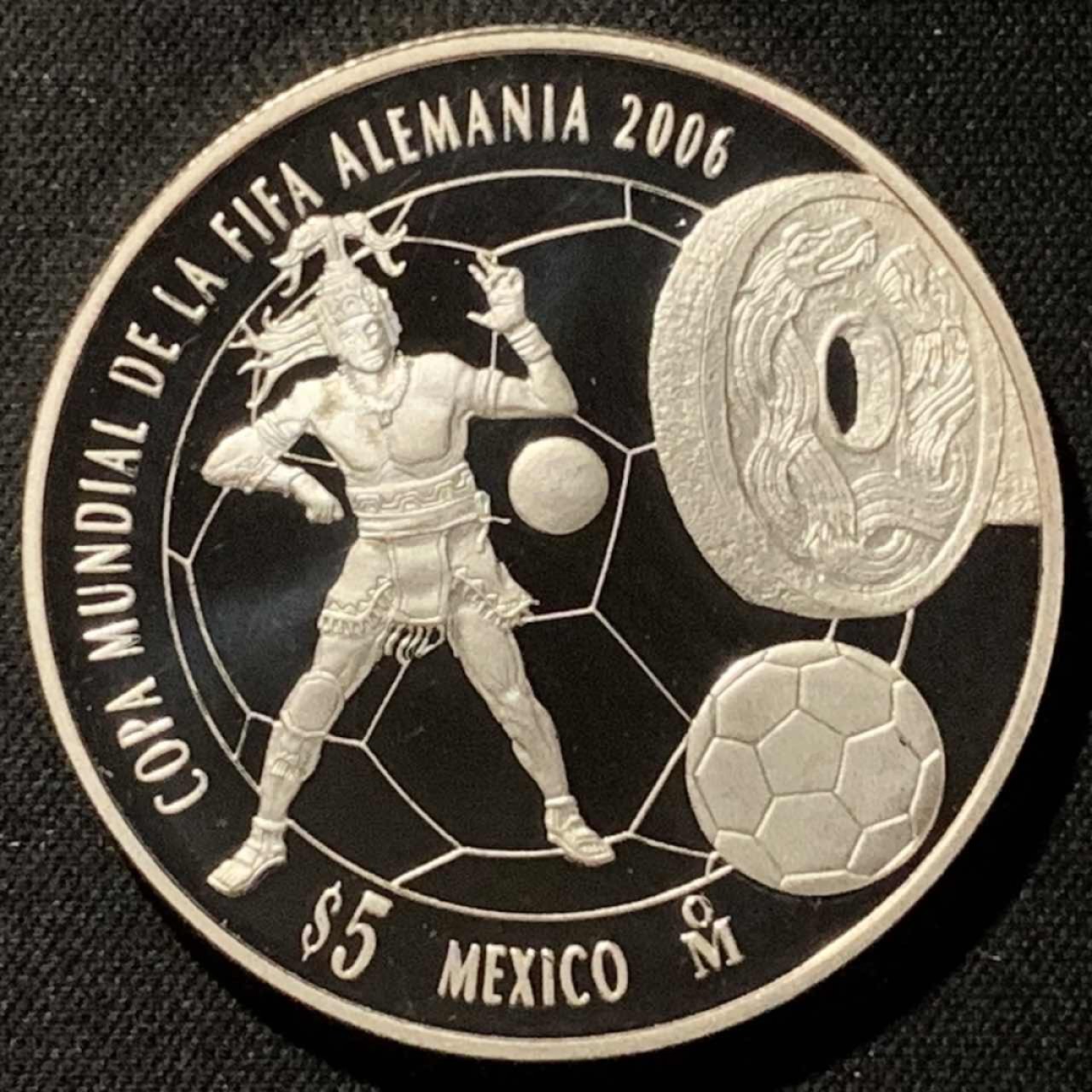 紫瑗钱币——第207期拍卖 墨西哥 2006年 德国世界杯 5比索 31.1克 0.9999银 精制