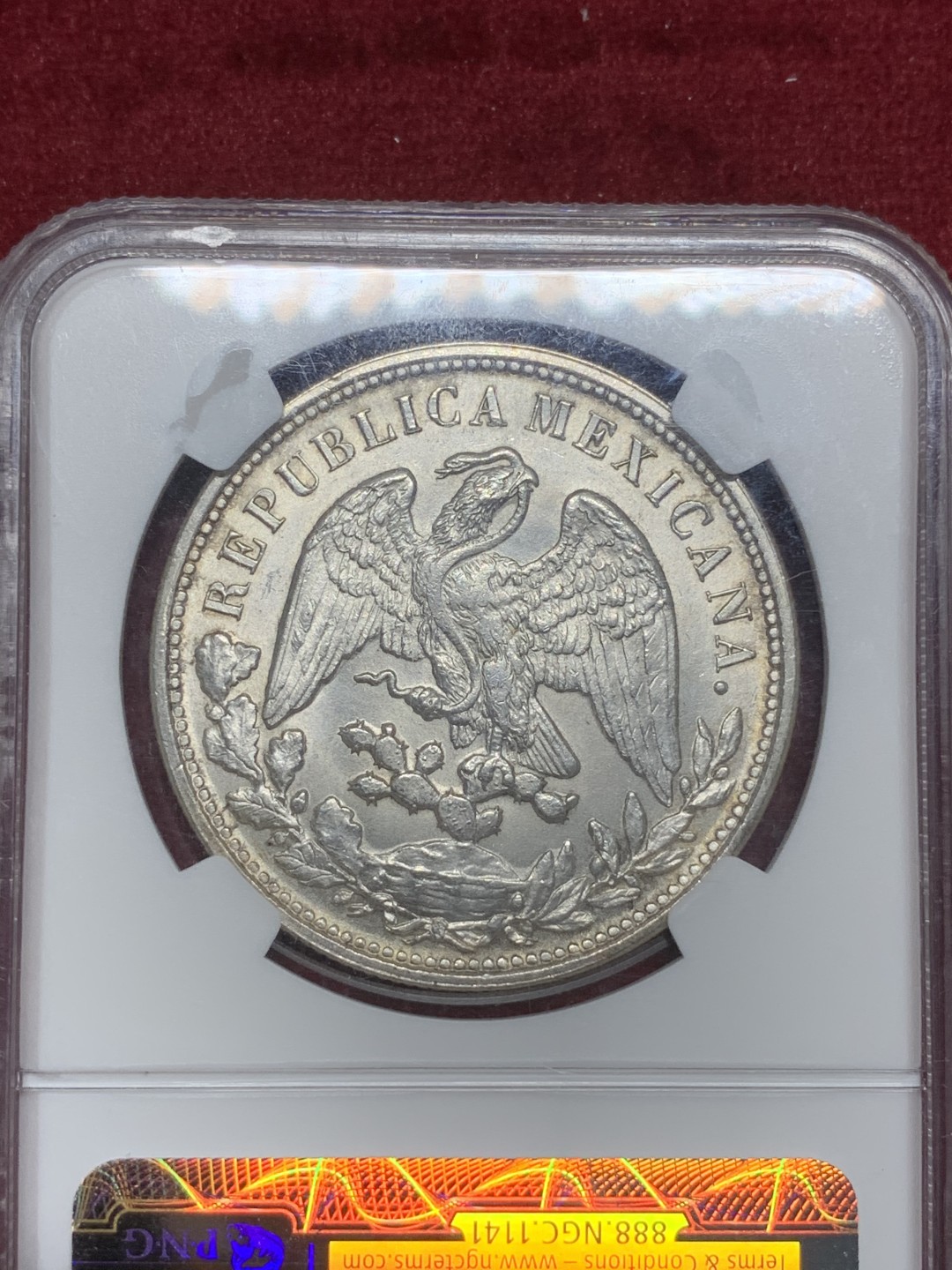 《竞宝斋》第73场-本周日，周一2场连拍（全场不限金额包邮） NGC-MS65 墨西哥 1898年 直边鹰洋 后铸版