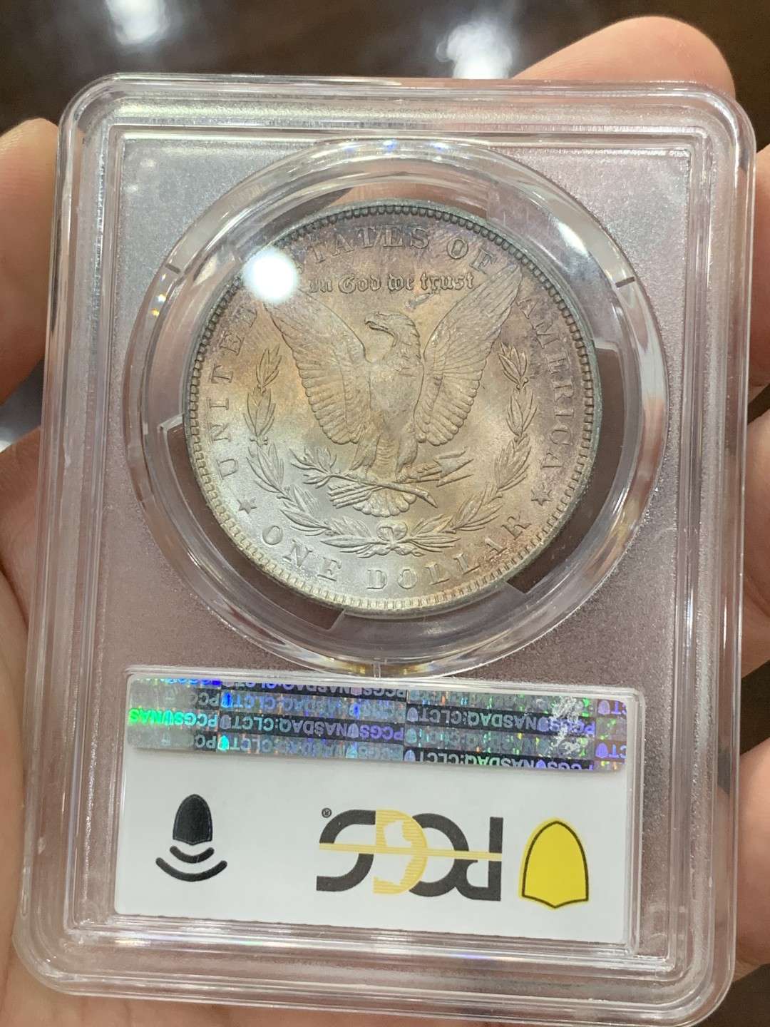 《竞宝斋》第73场-本周日，周一2场连拍（全场不限金额包邮） PCGS-MS65 美国 1887年 1美元 摩根币 正面蓝色忧郁 背面粉色向往 非常性感
