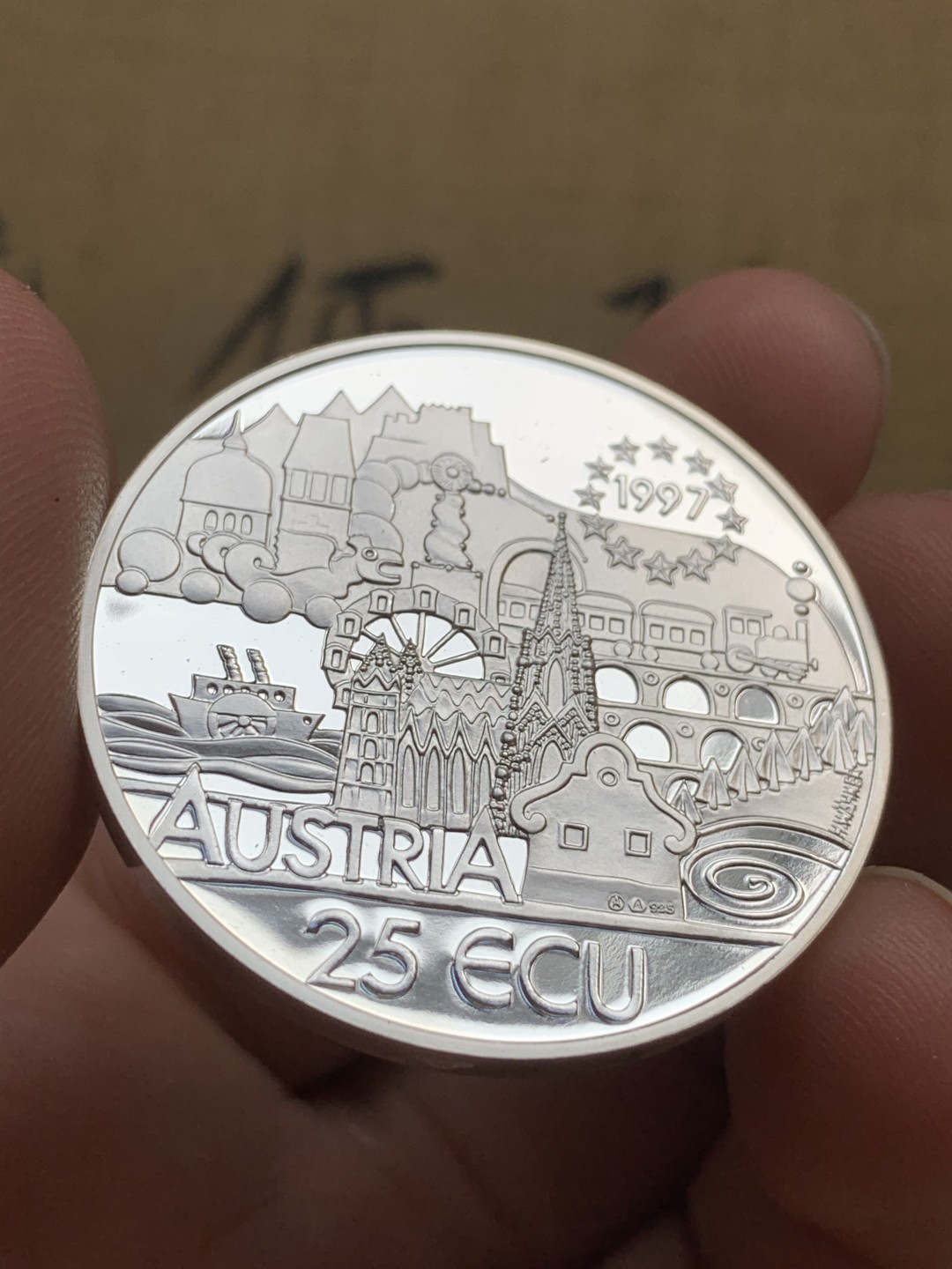 《竞宝斋》第73场-本周日，周一2场连拍（全场不限金额包邮） 原盒证书 奥地利1997年 两百周年纪念弗朗茨·舒伯特 25ECU精制大银币 22克