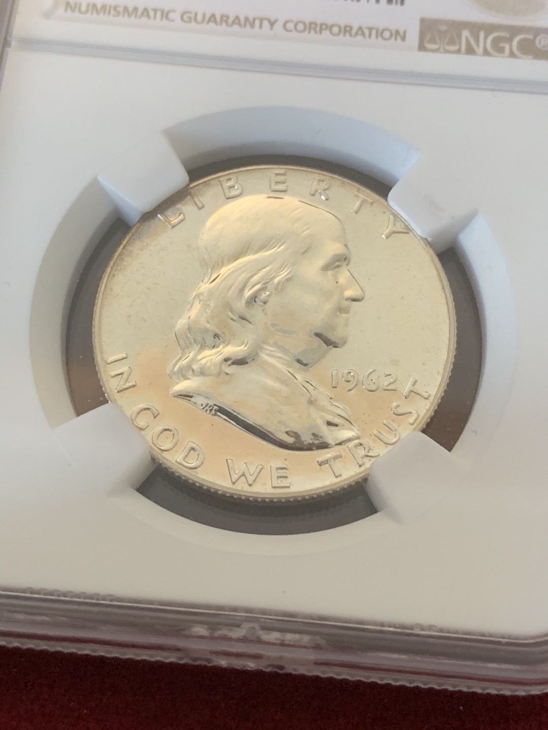 《竞宝斋》第73场-本周日，周一2场连拍（全场不限金额包邮） NGC-PF64 美国 1962年 富兰克林精制半美元 银币 50分 精制比普版少见