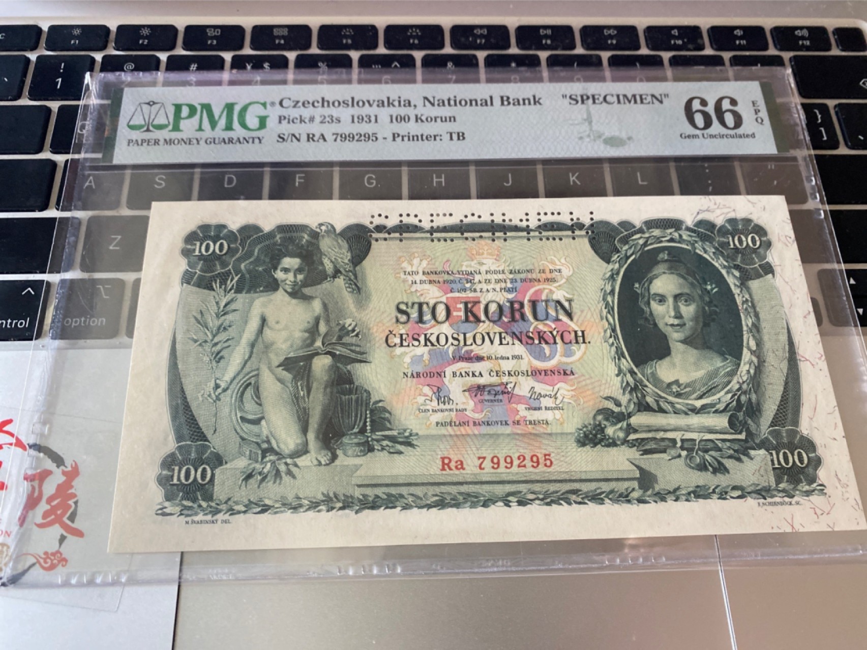 收藏联盟Quantum Auction 第174期拍卖 1931年捷克斯洛伐克100克朗 样钞 PMG66E