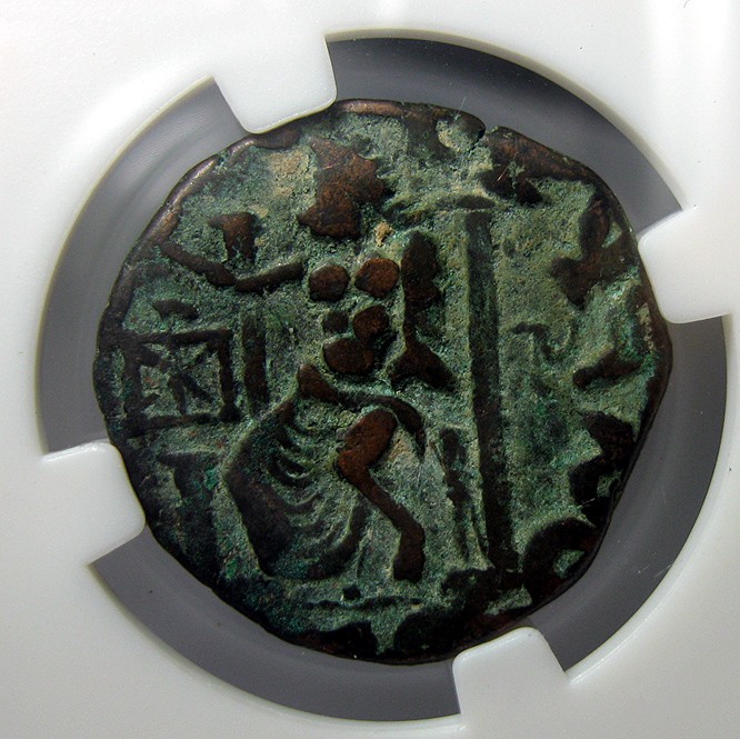 印度希腊王国铜币,赫马厄斯(Hermaeus),BC.75-50,2德拉克马,中乾评级XF45