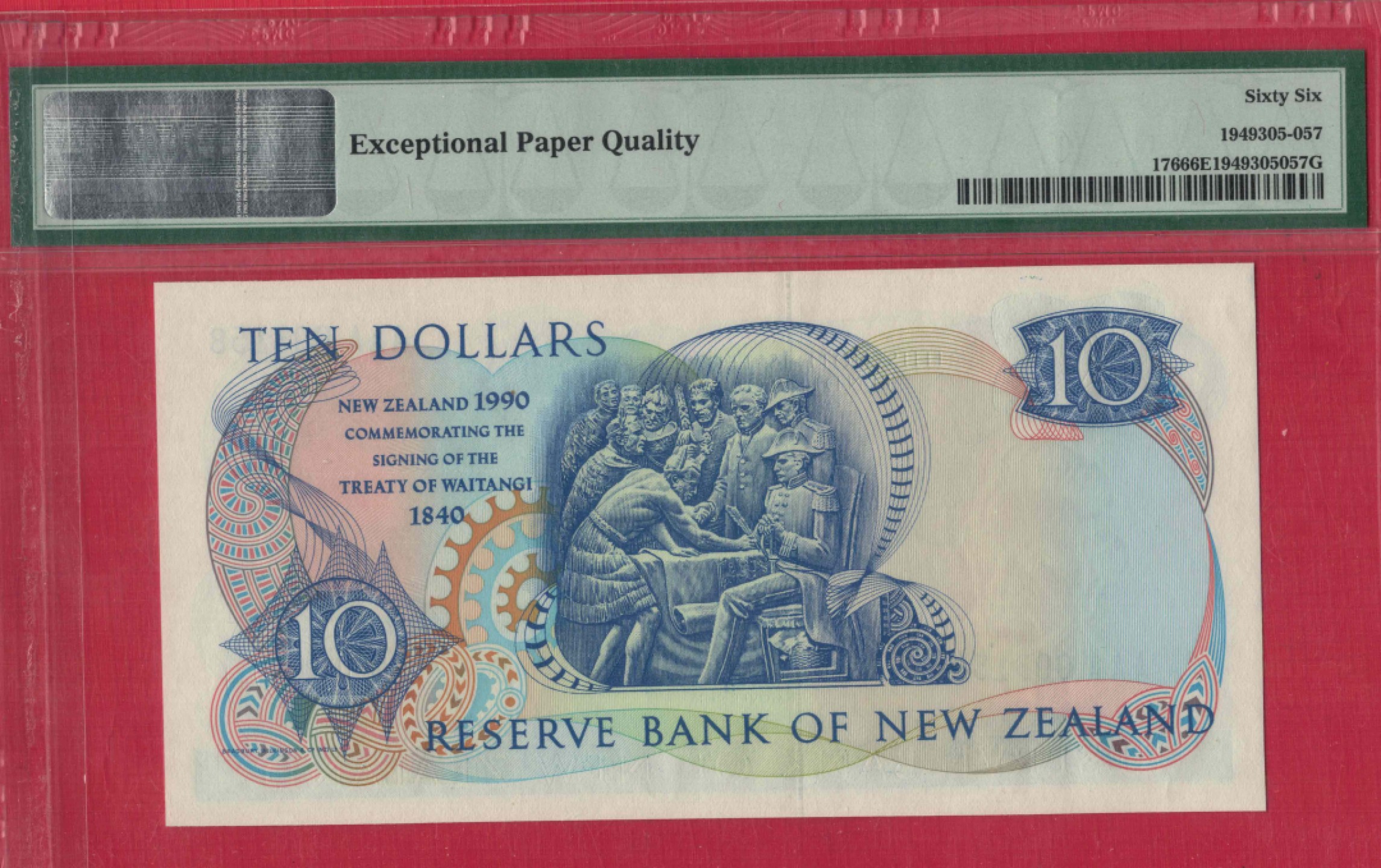 新西兰1990年10元怀唐伊条约纪念钞千位号AAA冠无47 大洋洲实物图UNC 
