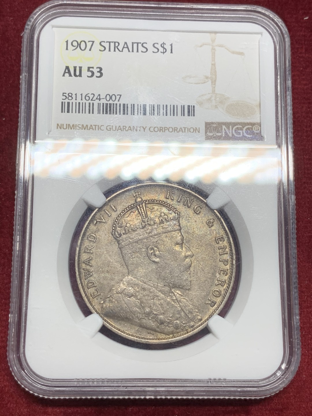 《竞宝斋》第73场-本周日，周一2场连拍（全场不限金额包邮） NGC-au53 海峡 1907年 壹圆银币  数量比站洋少得多，原味爆浆，热门潜力品种