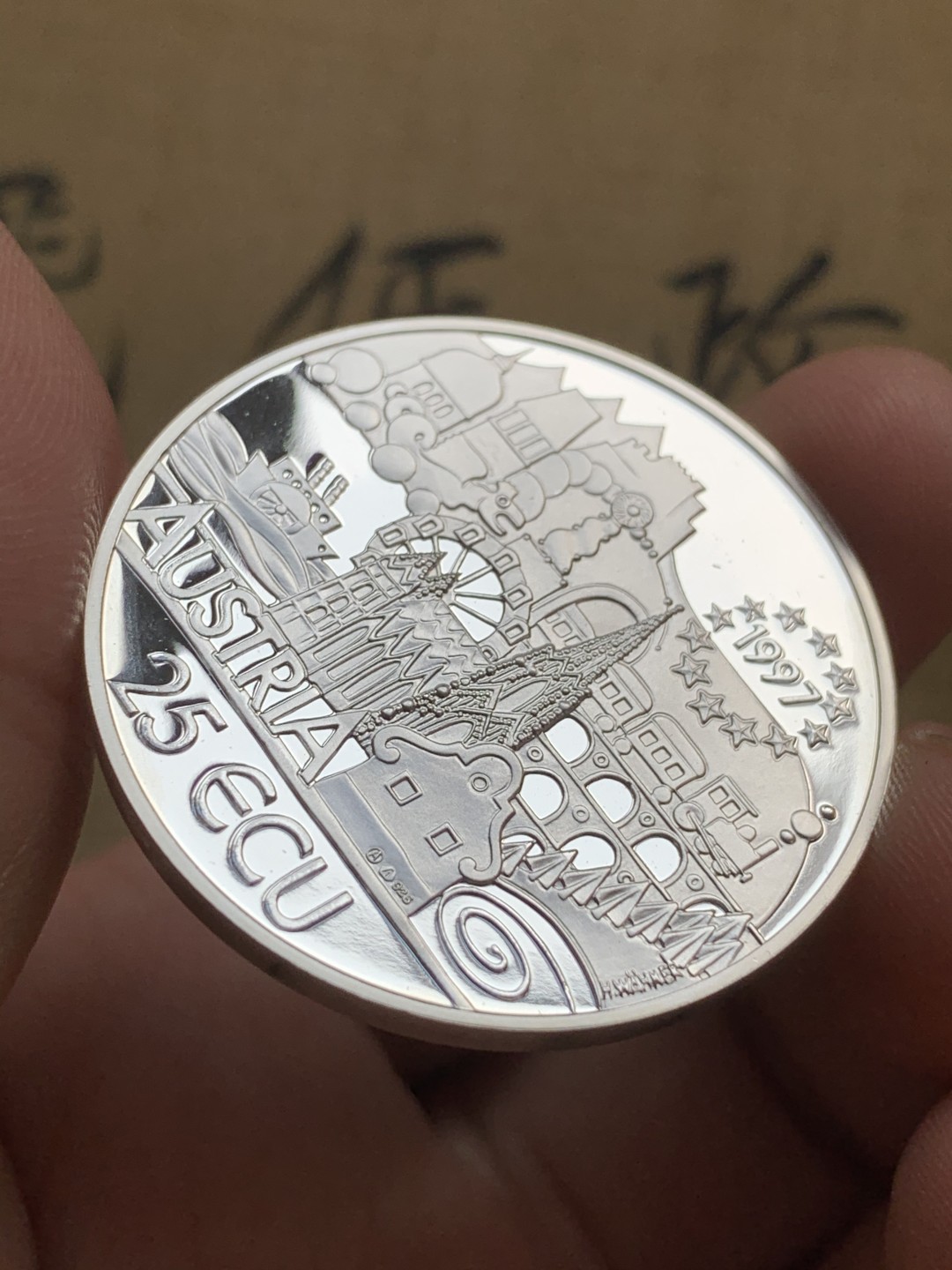 《竞宝斋》第73场-本周日，周一2场连拍（全场不限金额包邮） 原盒证书 奥地利1997年 两百周年纪念弗朗茨·舒伯特 25ECU精制大银币 22克